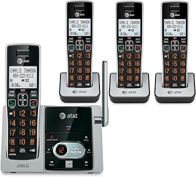 AT&T CL82413 DECT 6.0 Cordless Phone with Answering System - 4 Handsets, Black (ATTCL82413)
