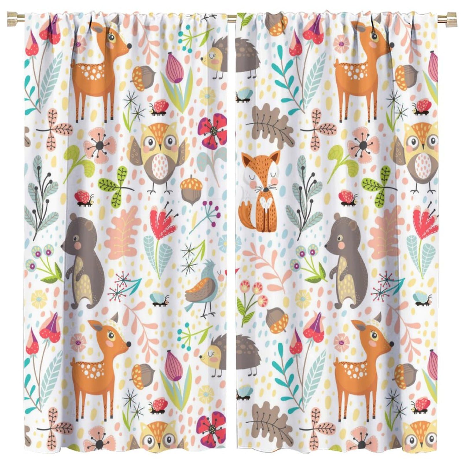 DDCBNS Kids Forest Animal Curtains,Each Panel W21 x 45L,Baby Room Cartoon Animal Cute Bear Deer Fox Curtains for Boys Girls Bedroom Living Room