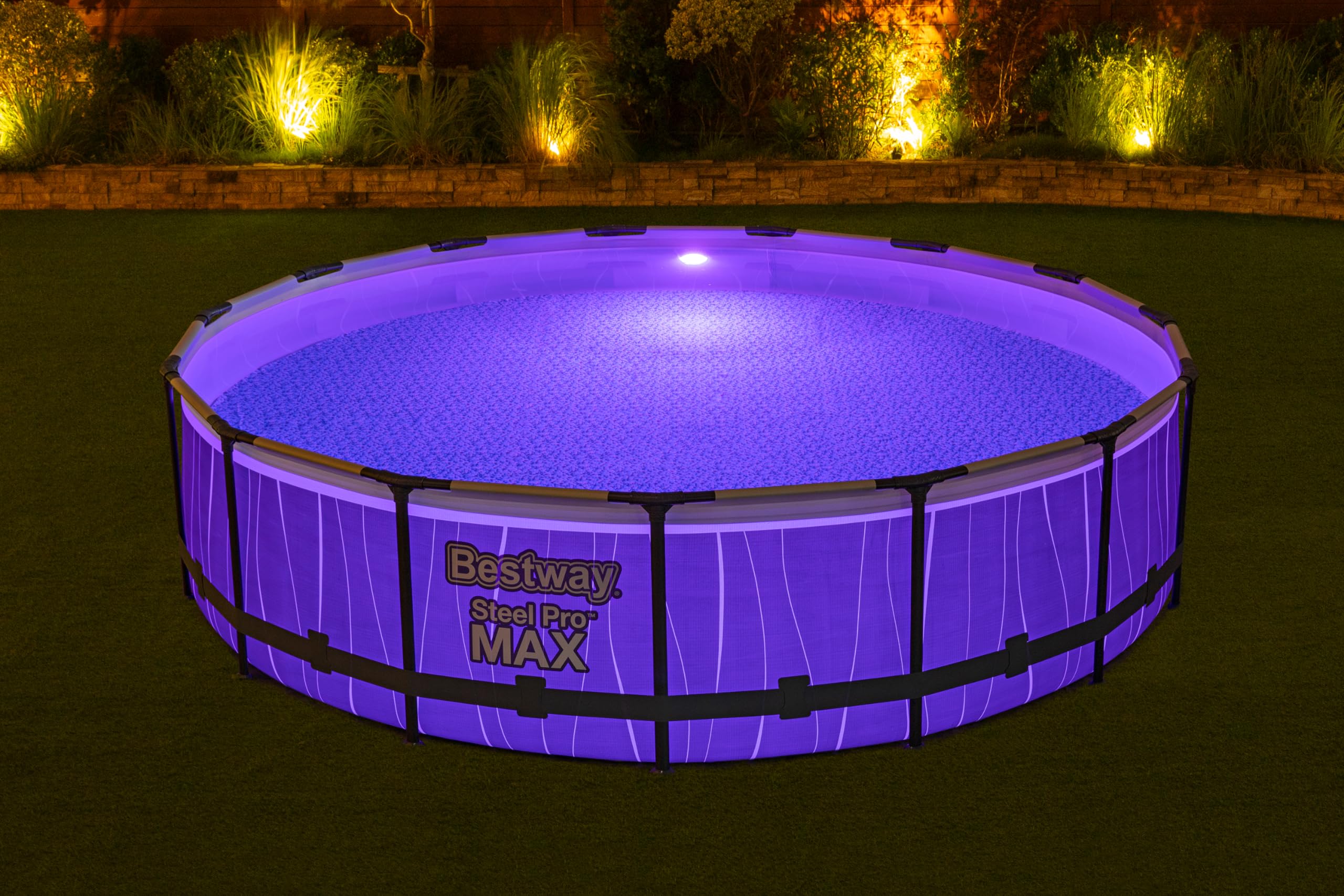 BESTWAY Steel Pro Max Rohr-Aufstellpool-Set 457 x 107 cm rund (mit Kartuschenfilter, Leiter, Abdeckung, LED-Licht)