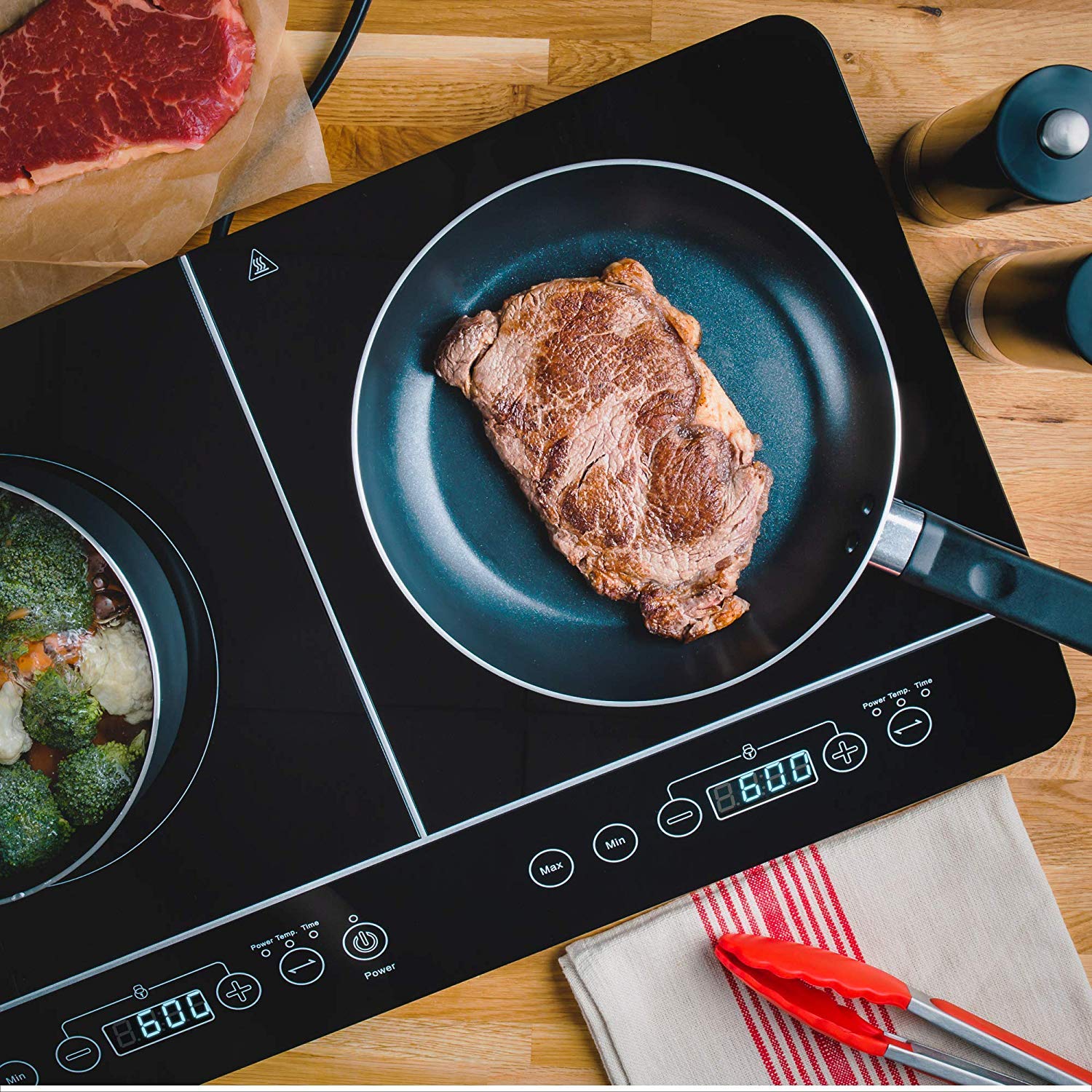 Andrew James Double Induction Hob Touch Sensitive Controls Timer & Auto