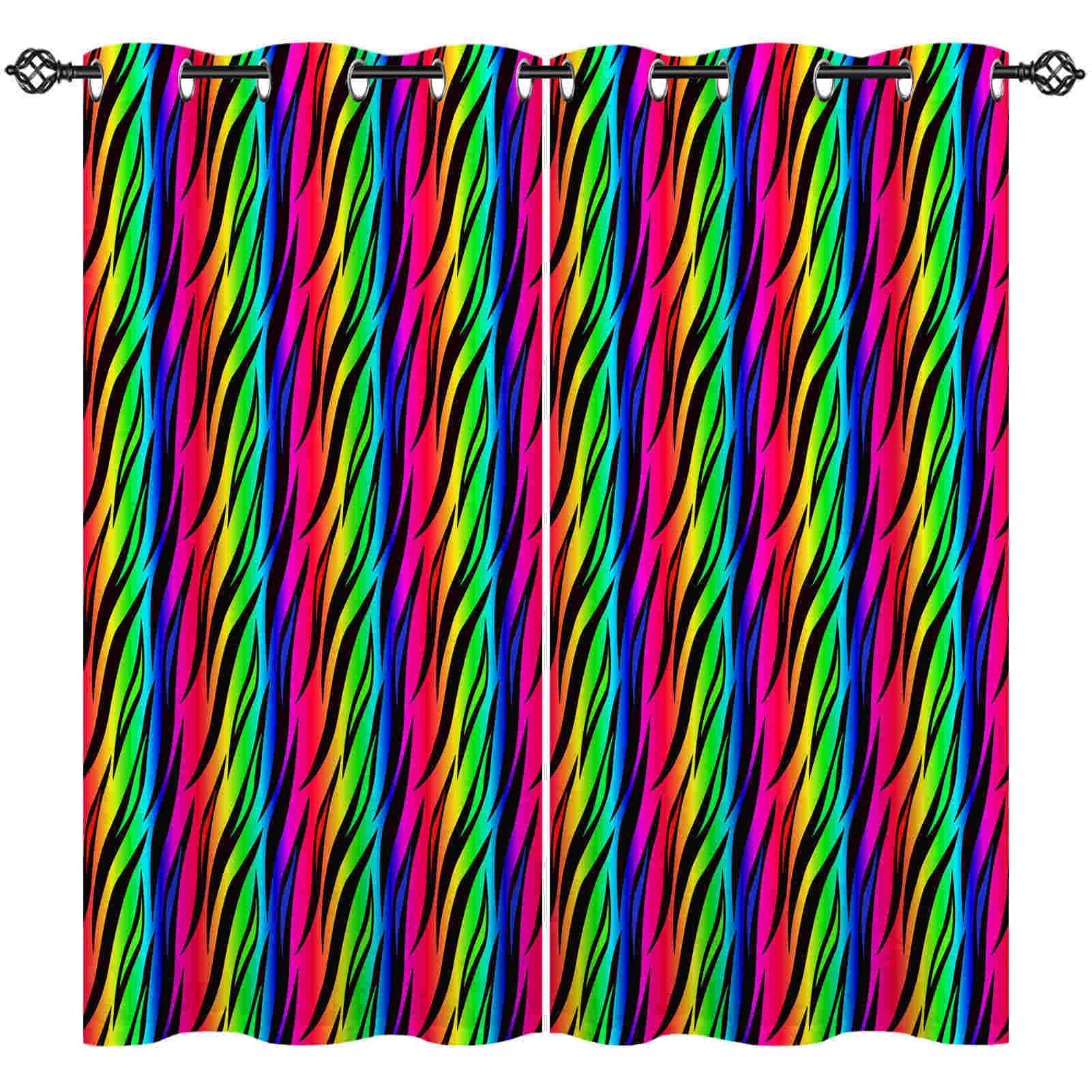 ANHOPE Rainbow Fur Curtains Eyelet Soft Thermal Insulated Blackout Curtains Colourful Animal Tiger Surface Texture Print Pattern Ring Top Window Drapes for Bedroom Living Room 52 x 63 Inch 2 Panels — image 1