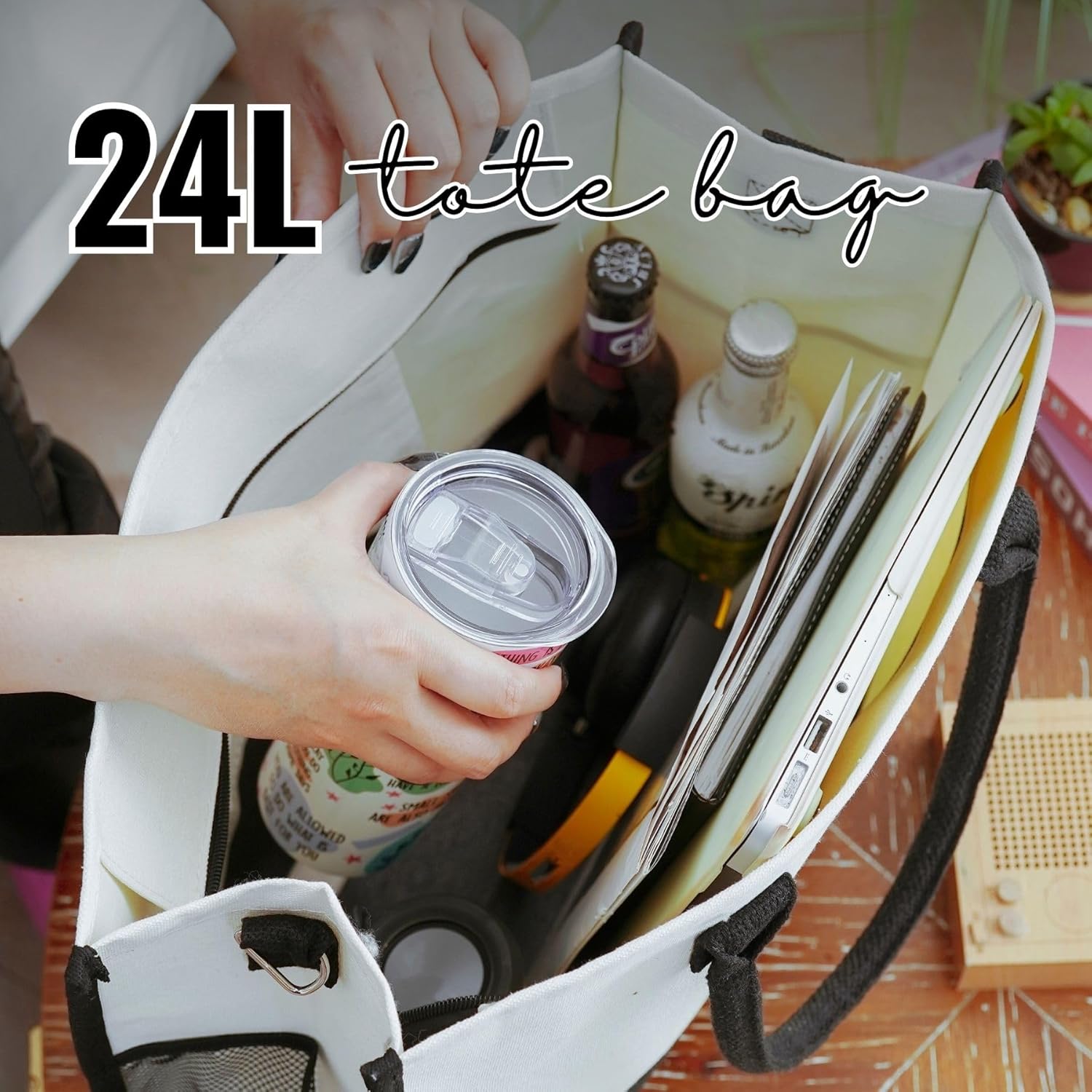 InnoBeta 21st Birtday Gifts for Women, Girls, Finally 21, Canvas Tote Bag for Daughters, Granddaughters, Friends, Bag with Top Zipper Closure and Shoulder Strap for Birthday - Image 7