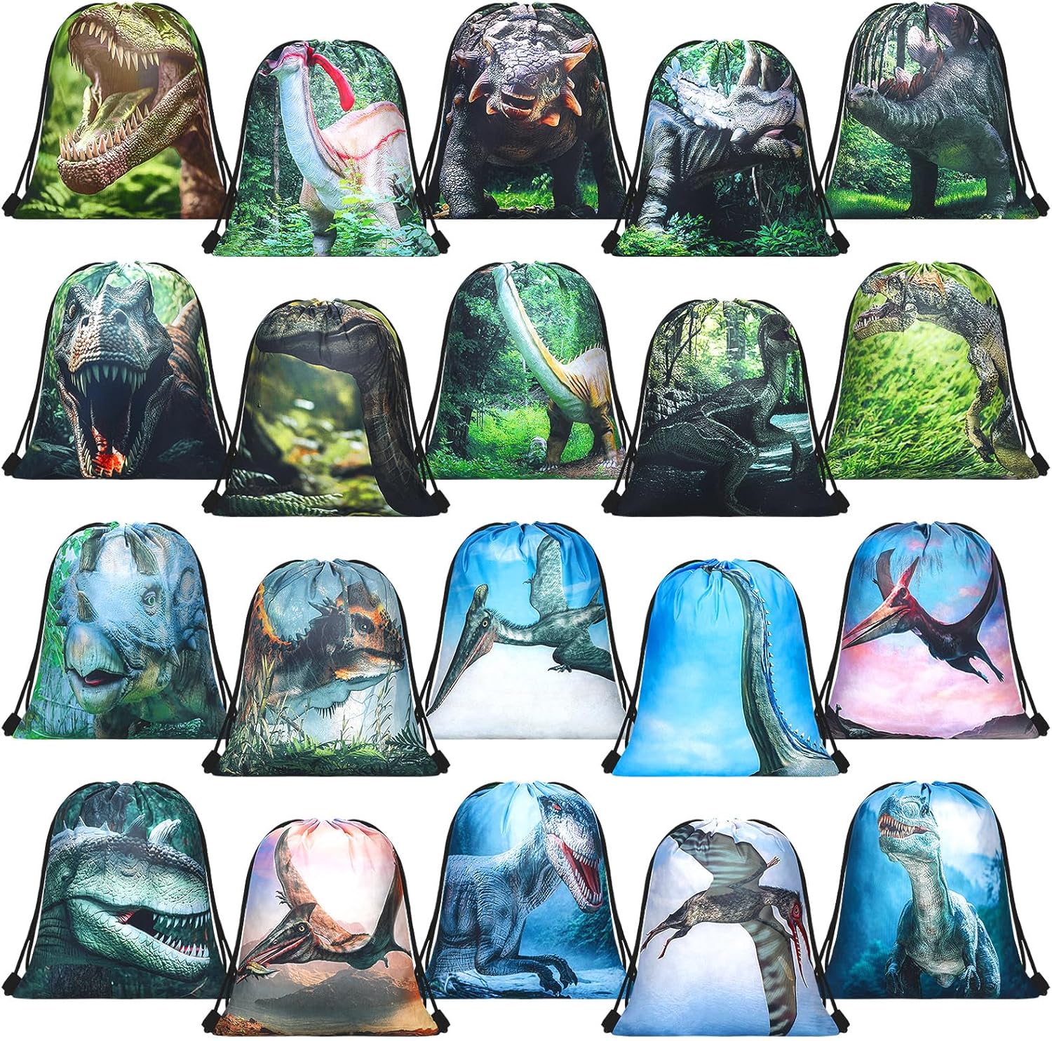 Weewooday 20 Pcs Dinosaur Party Favor Bags Drawstring Gift Goodie Treat Bag Dinosaur Candy Party Supplies Backpack for Birthday Candy Decoration(Jungle Style)