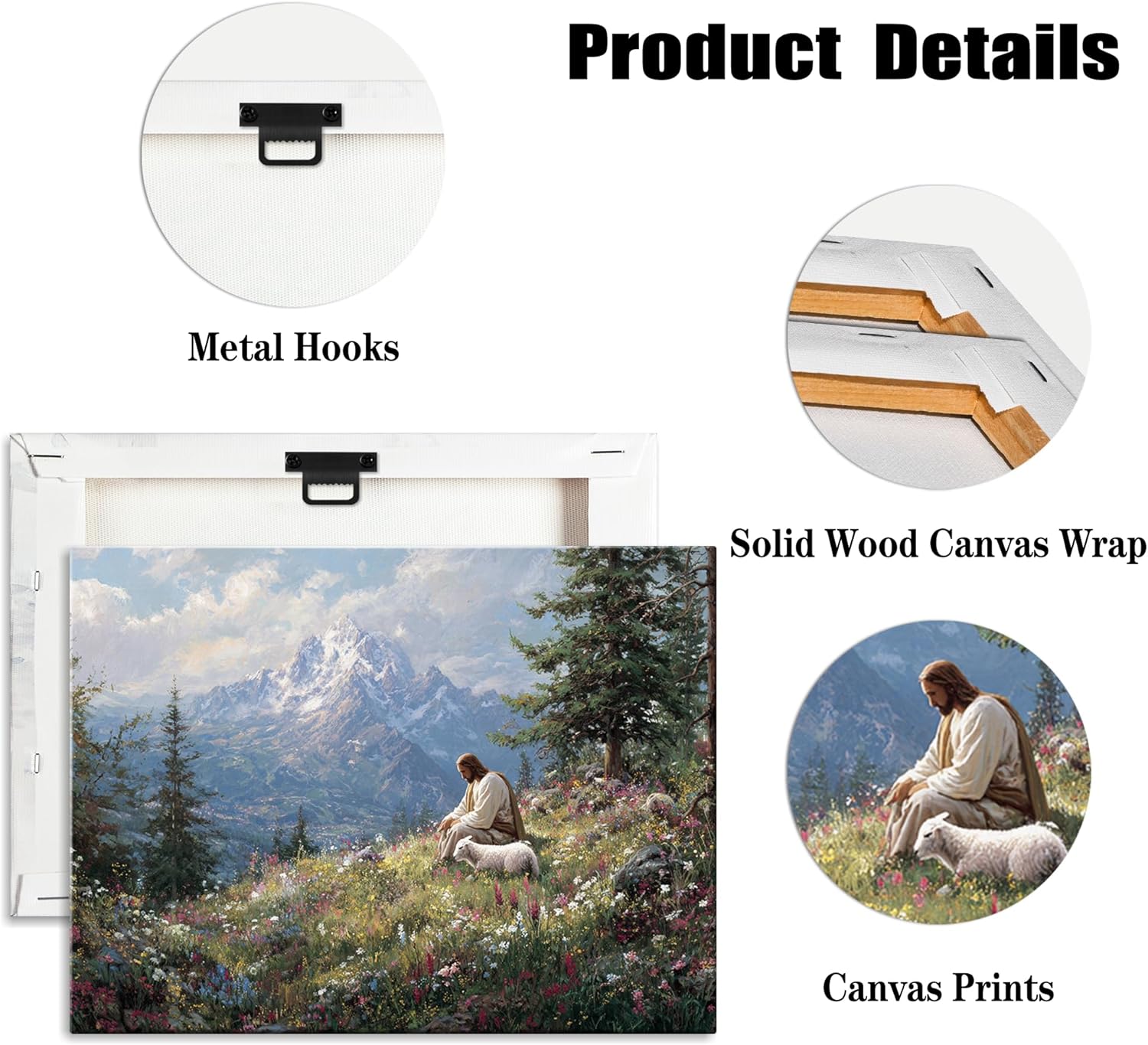 Vintage Jesus and Lamb Canvas Wall Art Jesus Christ The Good Shepherd Picture Wall Decor Christian Bible Stories Spiritual Poster Painting Prints Artwork for Living Room Bedroom Church Prayer Room