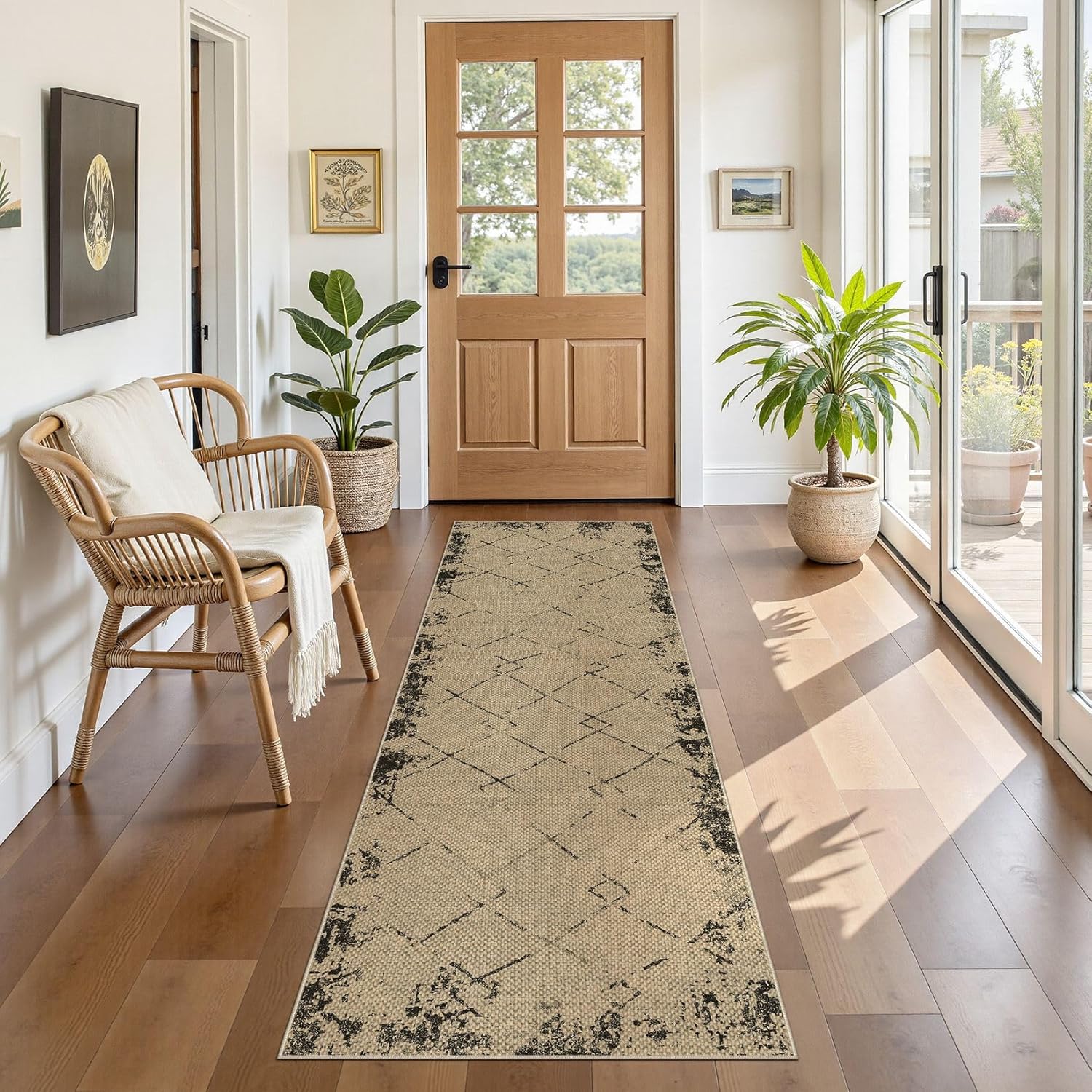 UERMEI 2x6 Kitchen Runner Rugs for Hallway, Washable Farmhouse Non Slip Outdoor Runners Rug for Bedroom Porch Laundry Bathroom Modern Brown