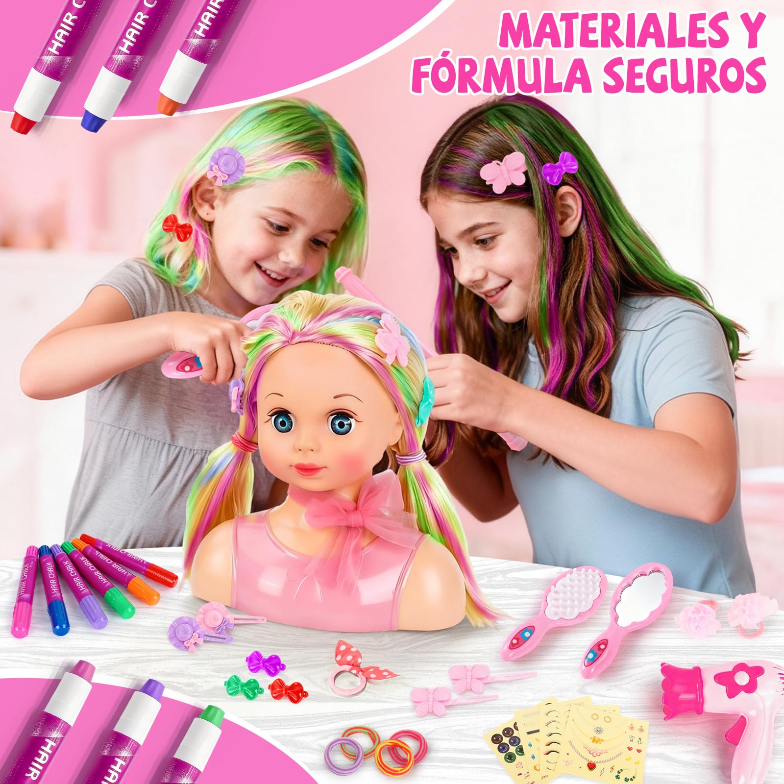 Muñeca para Peinar, Juguet de Cabeza de Peluquería para Niños, Busto Muñeca Peinar y Maquillar con Horquillas Accesorios para Niños a Partir de 4 5 6 7 Años