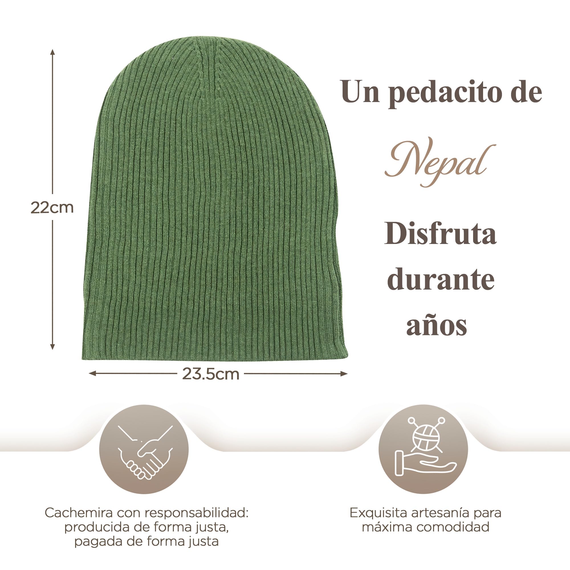 Gorro de Cachemira – Gorro Tejido a Mano con 100% Lana de Cachemira para Hombre y Mujer – Gorro Unisex, Suave Gorro de Invierno, Hecho en Nepal