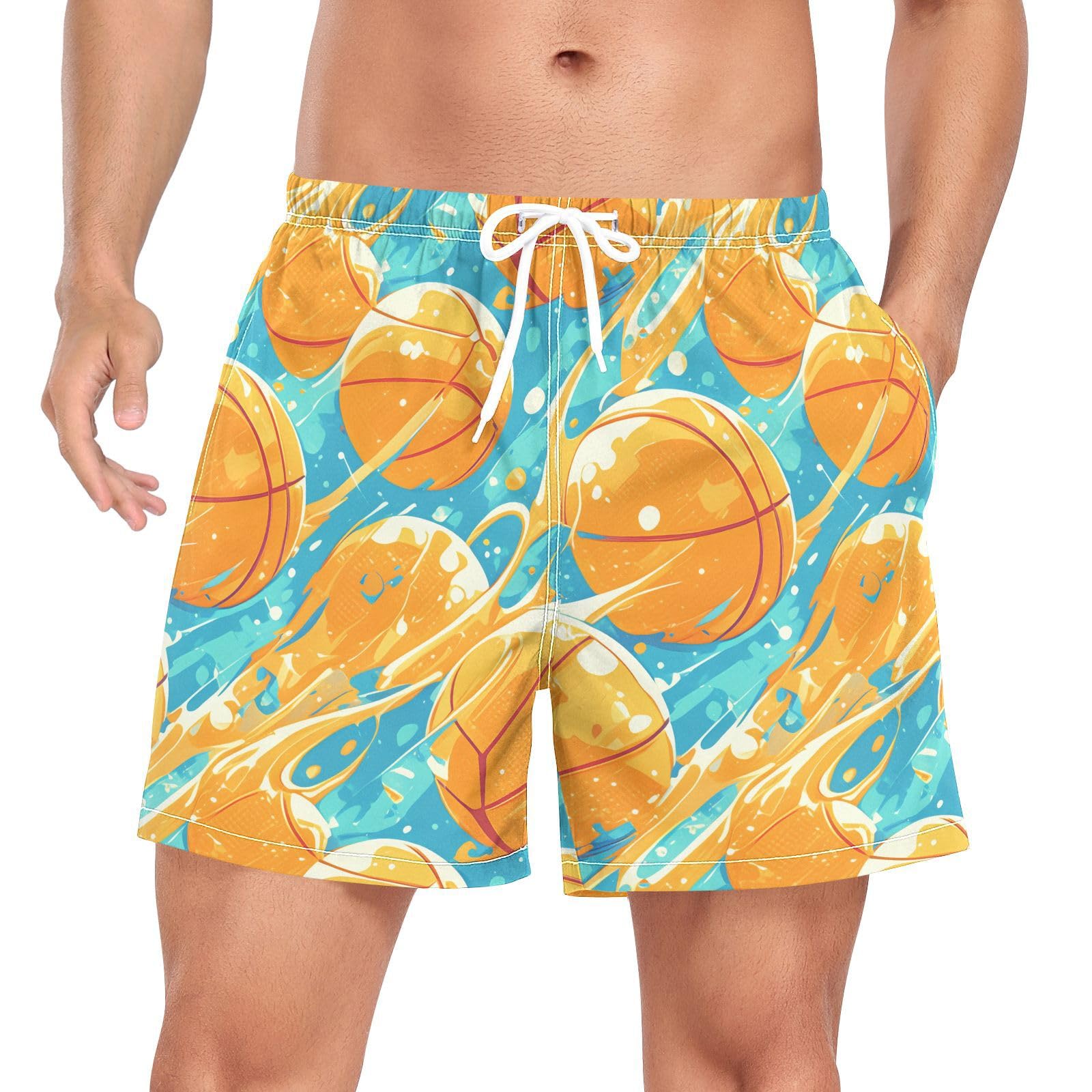 JUNZAN Beach Shorts for Men Cartoon Basketball Men 2In1 Workout Running Shorts Phone Pocket Swimwear Lightweight