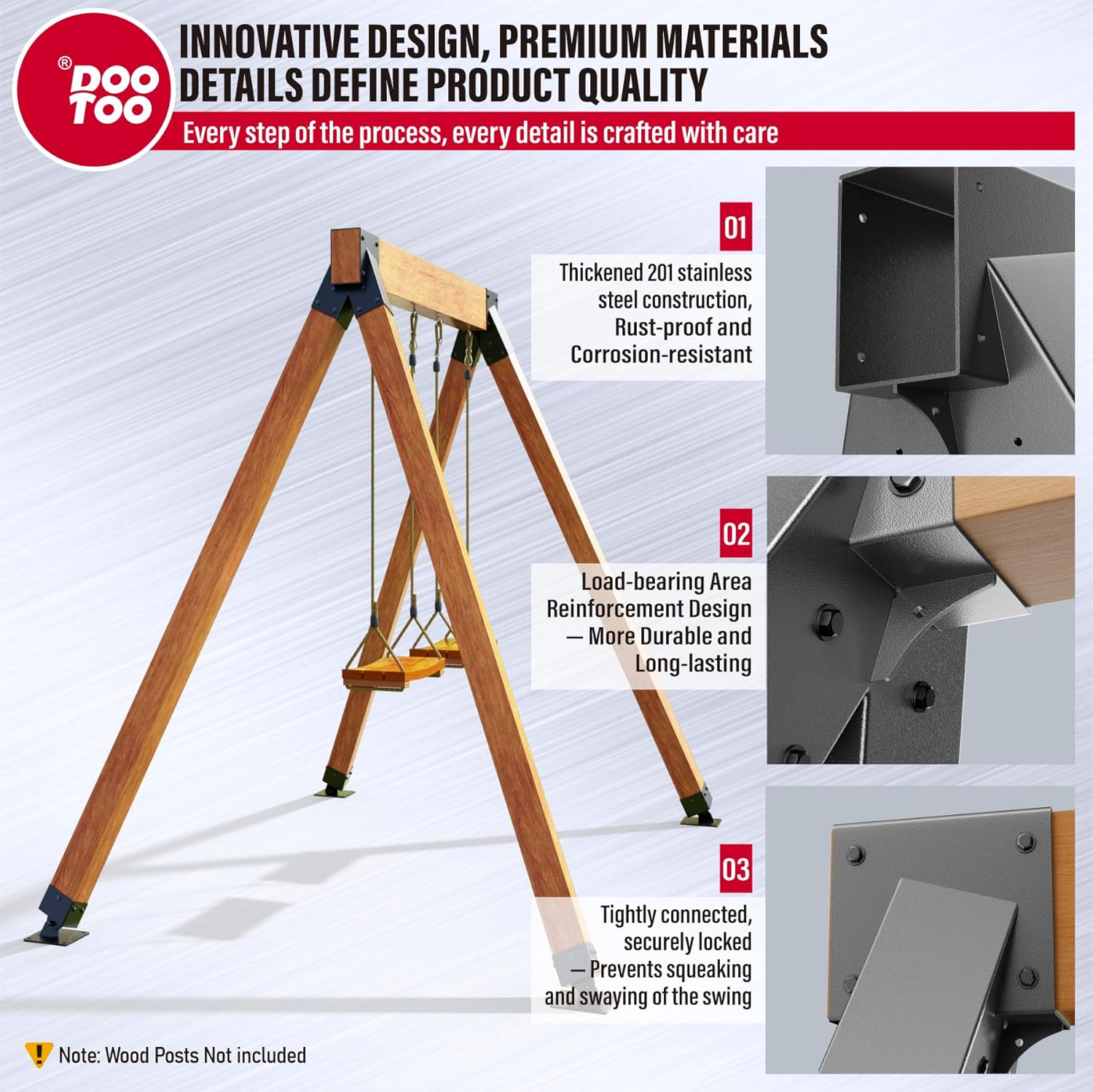 Heavy Duty Swing Set Bracket,2-Pack A Frame Swing Brackets Kit with Mounting Hardware-201 Stainless Steel,for 4"x4" (Actual 3.5"x3.5") Legs & 4"x6" (Actual 3.5"x5.5") Beam (Black)