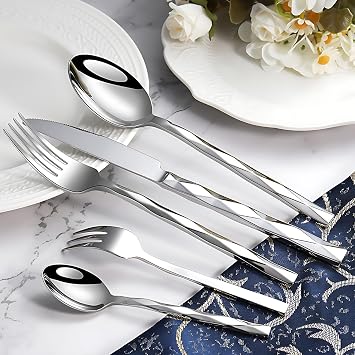 Silverware Set 18/10 Stainless Steel Flatware Set Food Grade Cutlery Set Engraved Utensils Set for Home Restaurant (Dinner Spoon)