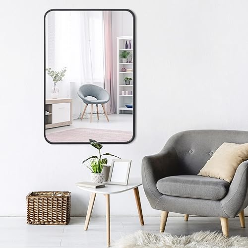 Miniatura 9 de Smartxchoices Espejo de pared negro de 24 x 36 pulgadas, espejo de tocador rectangular con marco de metal, espejo decorativo montado en la pared,