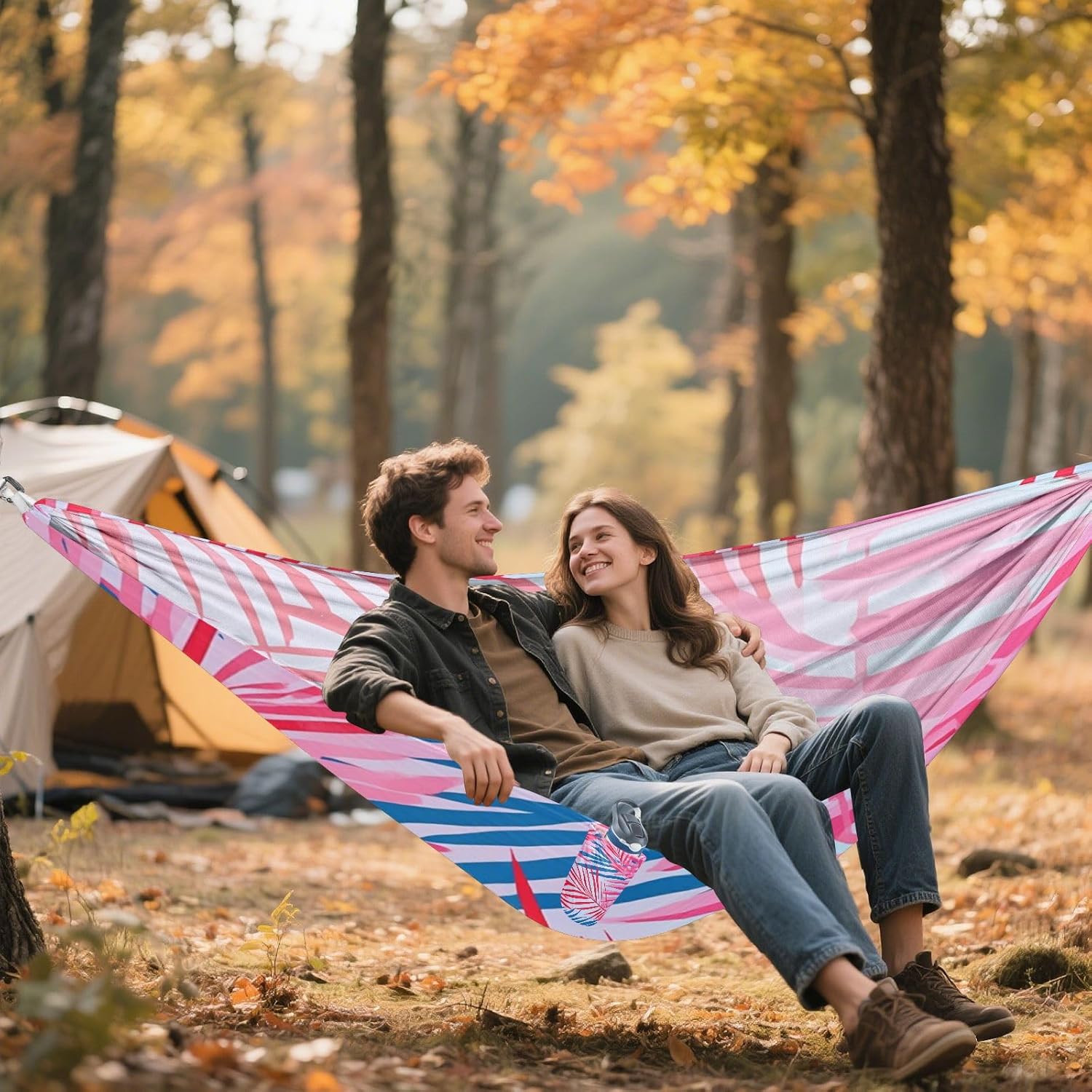 Tropical Summer Leaves Camping Hammocks with Hanging Rope Cloth Hammock for Camping & Hiking Essential