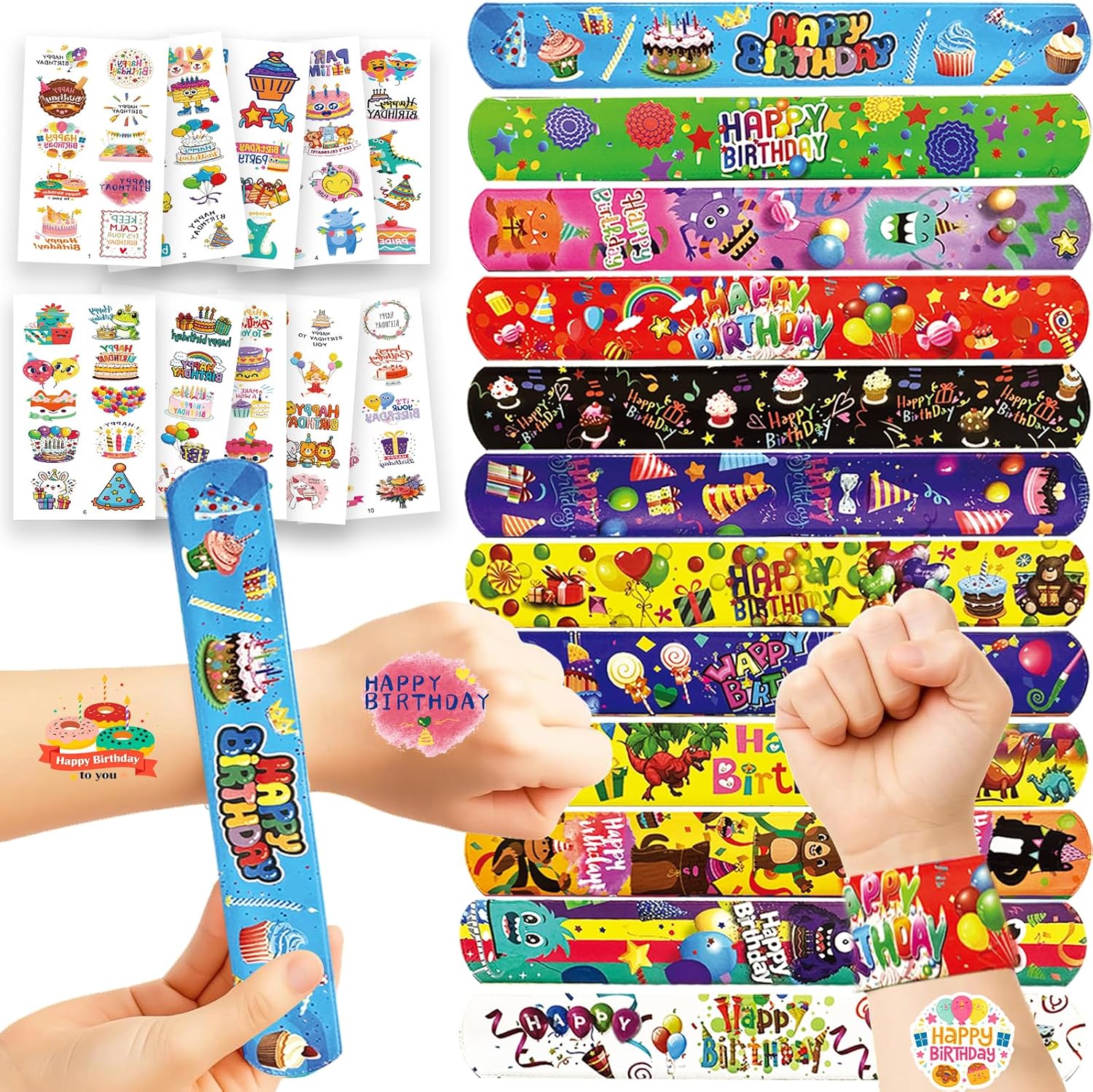 124PCS Birthday Party Favors with 24 Slap Bracelets & 100 Temporary Tattoos