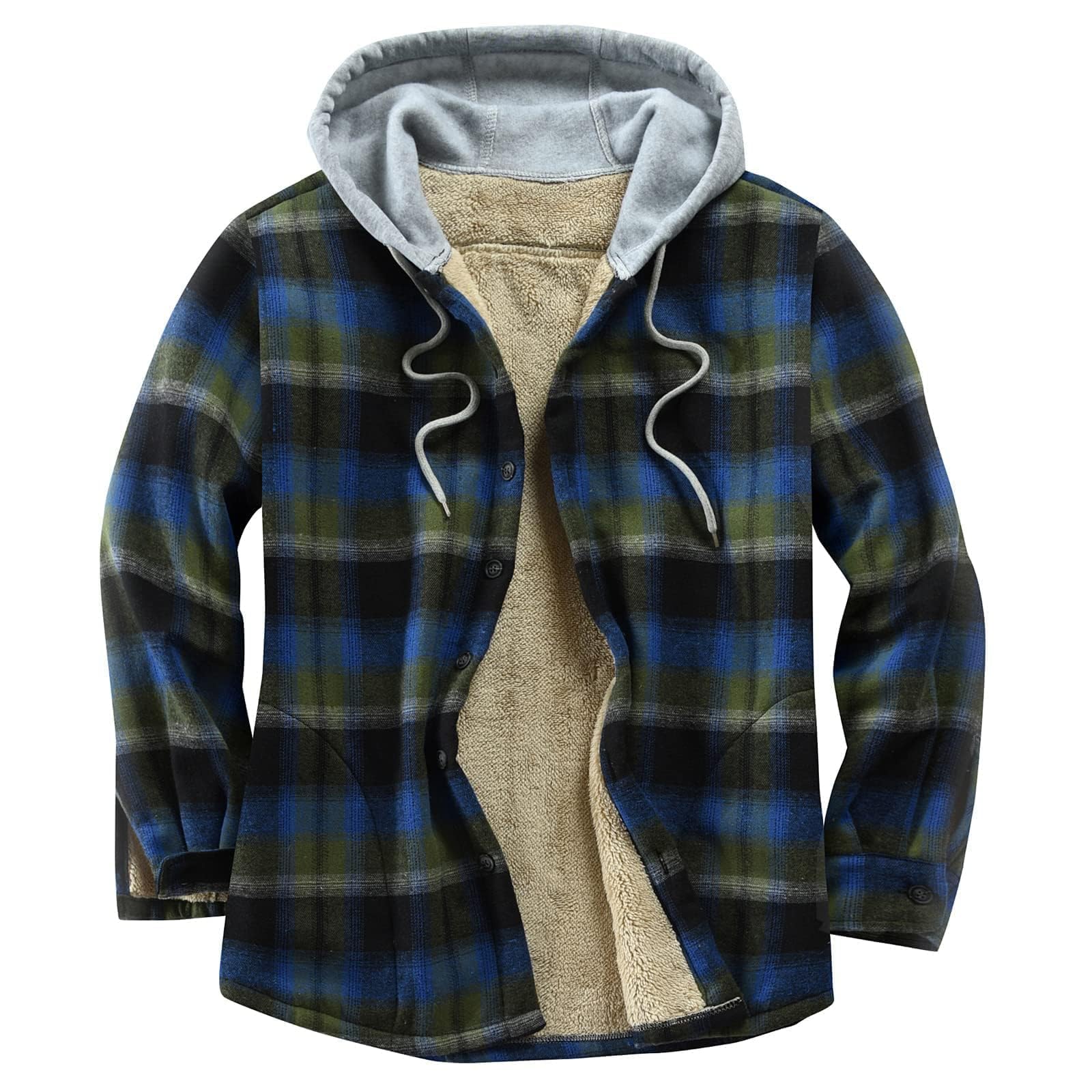 Men's Cotton Plaid Shirt Jacket Fleece Flannel Sherpa Button Down