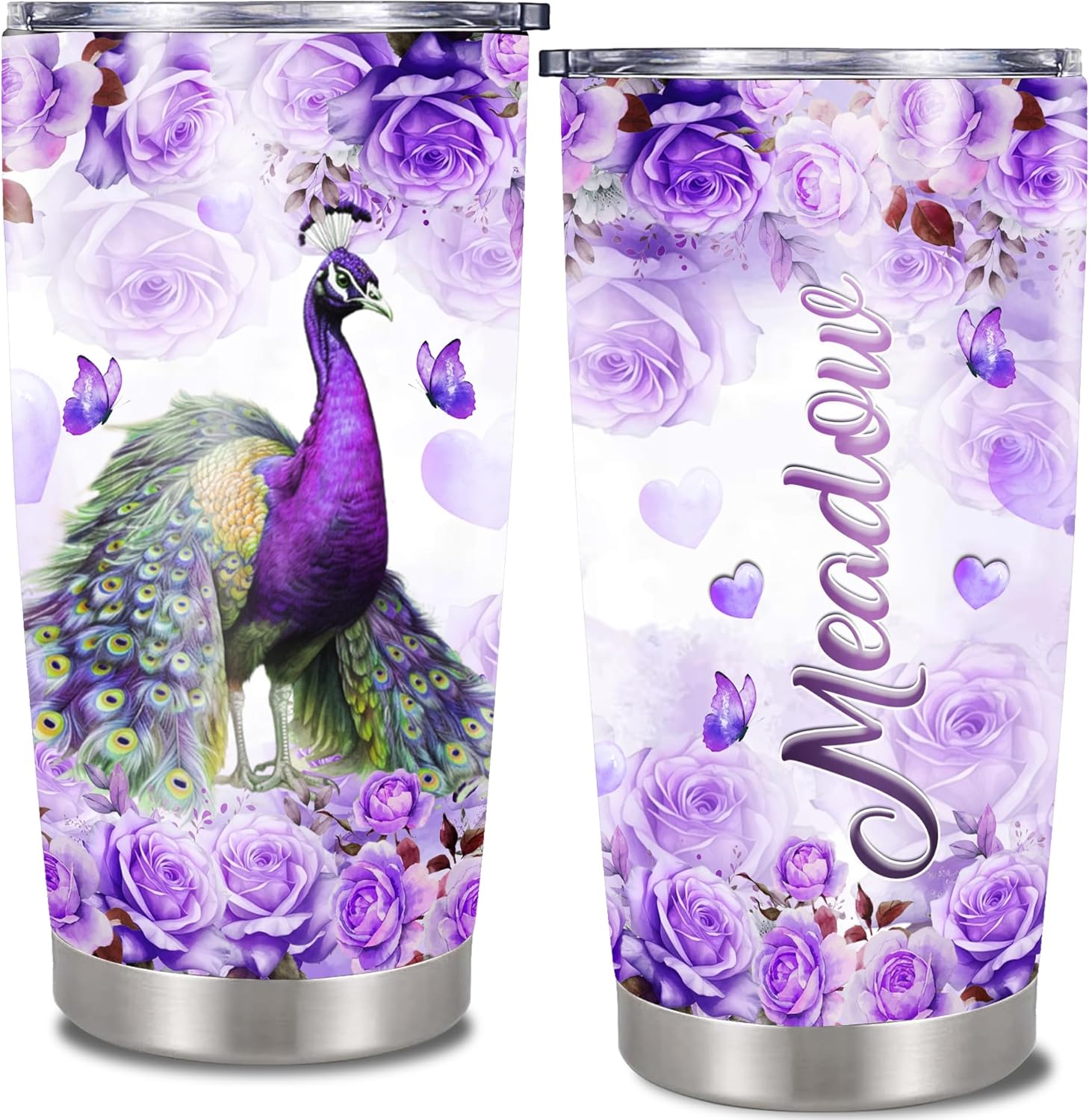 Personalized Peacock Tumbler With Lid Custom Name Peafowl Water Bottle Insulated Cup Travel Mug Gift For Women Fan Bird Lover Stainless Steel Birthday Mother Day