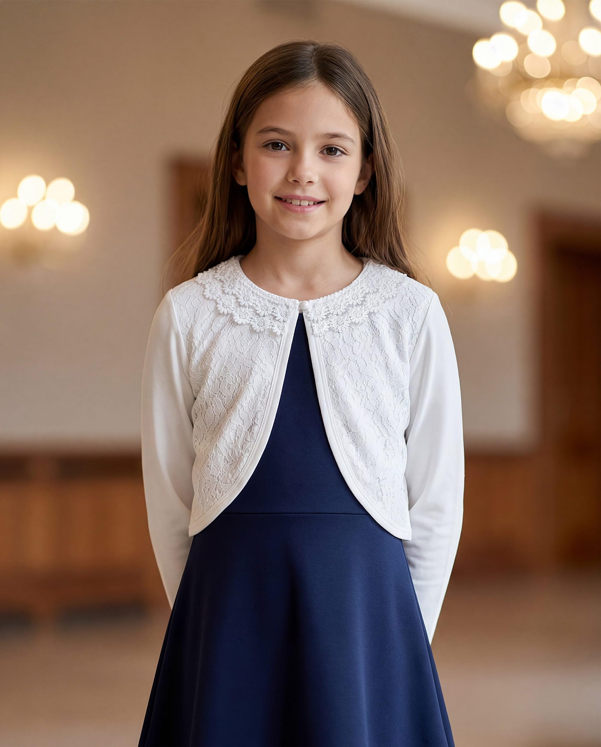 Bolerose Filles Manche Longue Floral Dentelle Boléro Enfants Cardigan
