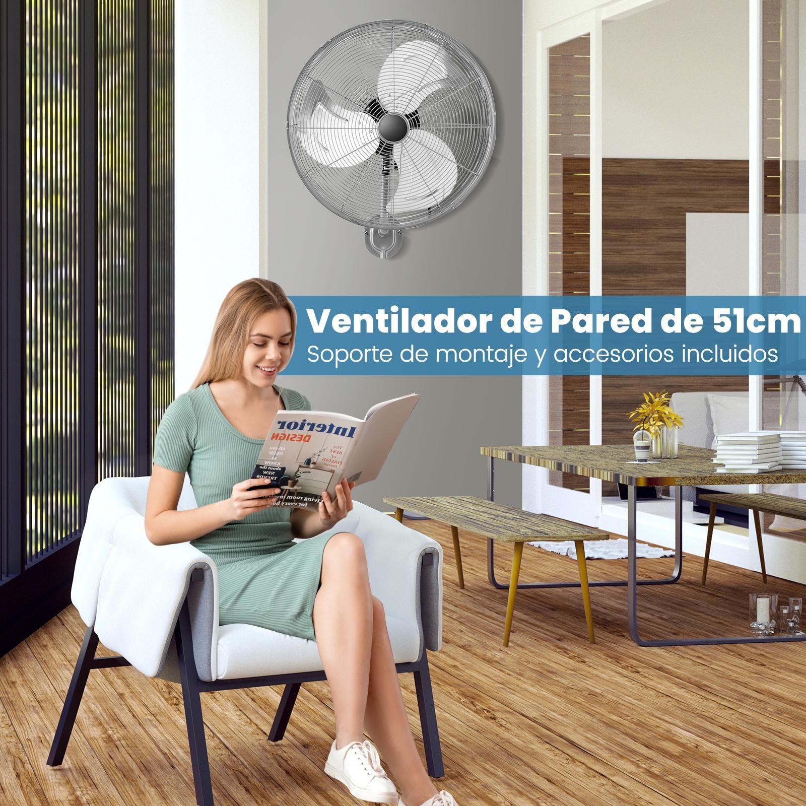 RELAX4LIFE Ventilador de Pared Ø56cm con 3 Velocidades, Rotación Horizontal 85° y Vertical 30°, Ventilador Industrial Oscilante 120W con Marco Metal y Pala de Aluminio para Almacén/Fábricas (Plateado)
