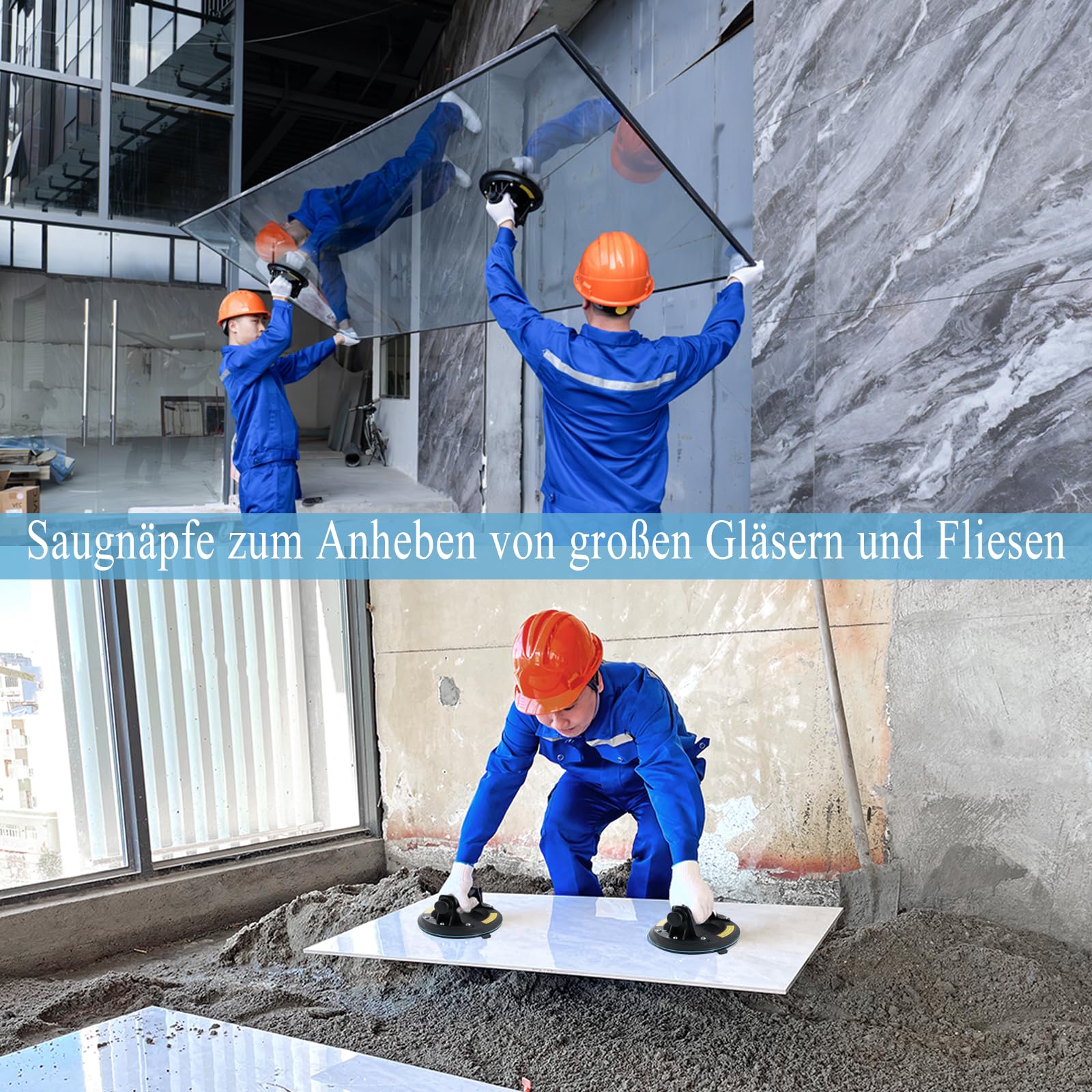 GENWEI Saugheber (2er Pack) - 100kg Alu-Legierung Saugnäpfe für Materialtransport - Vakuumheber für den Transport von Fliesen, Laminat, Scheiben und Glas als Glasheber, Glassauger, Fliesenheber