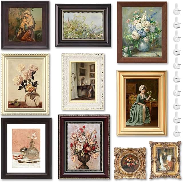Qunclay 10 Pcs Vintage Picture Frames for Wall or Tabletop Display Ornat...