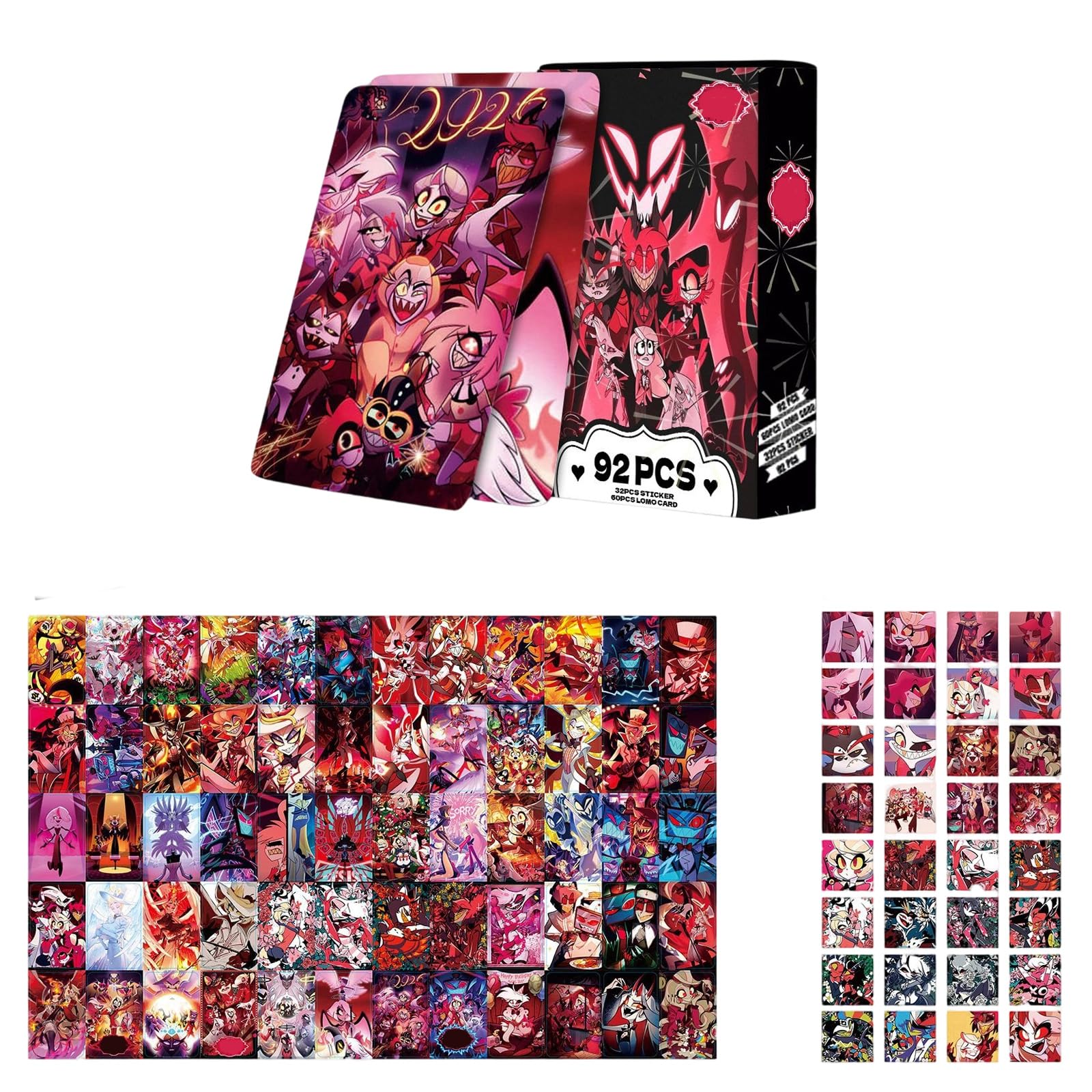 60PCS Lomo Cards + 32PCS Stickers Hazbin Hotel Photocards Hazbin Hotel Merch Photo Cards Set Gift for Fans Boys and Girls A01