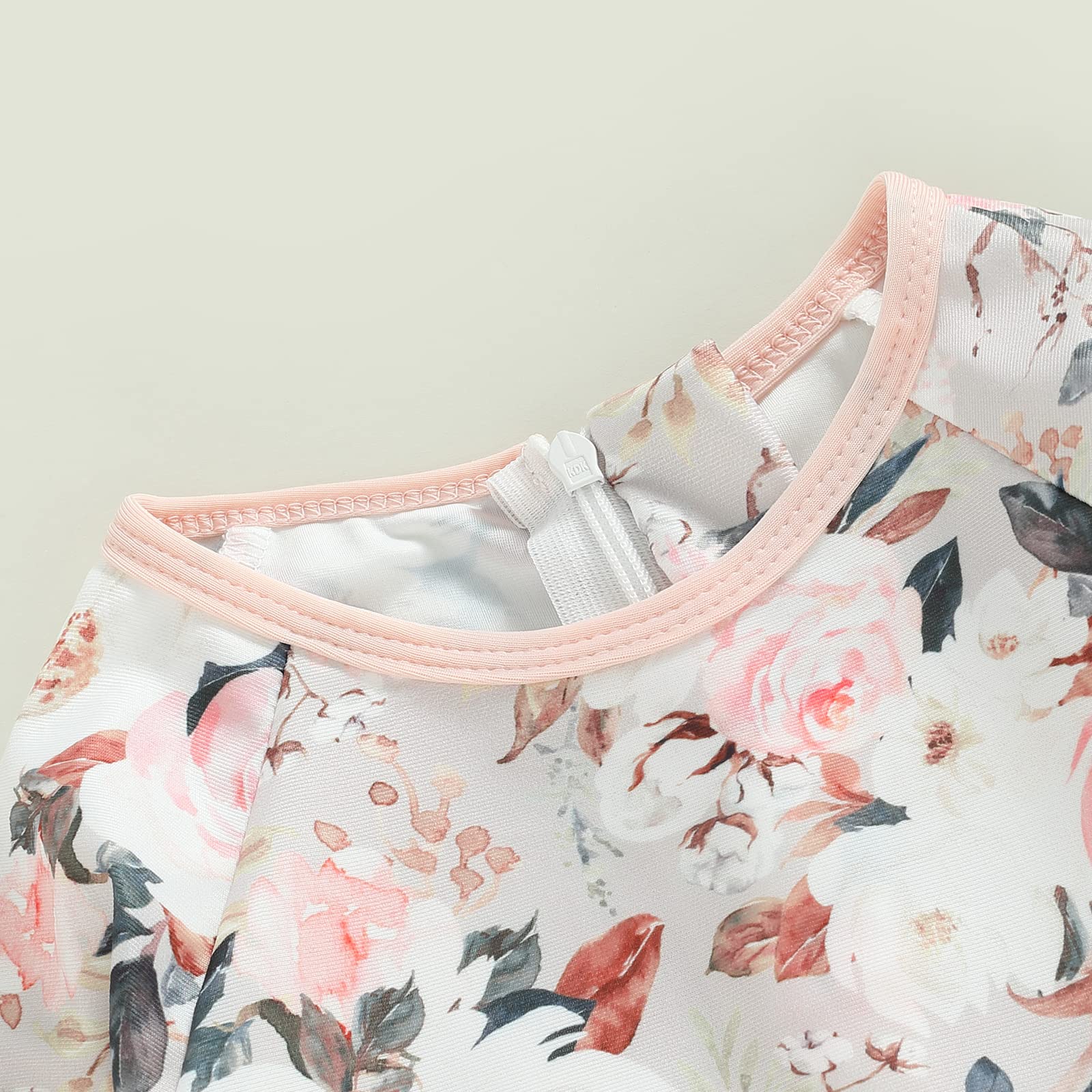 WALLARENEAR Toddler Baby Girl Flower Swimsuit Long Sleeve Swimwear Ruffle Bathing Suits Bikini Summer Beach Wear 0-4T (Pink Green, 2-3 Years)