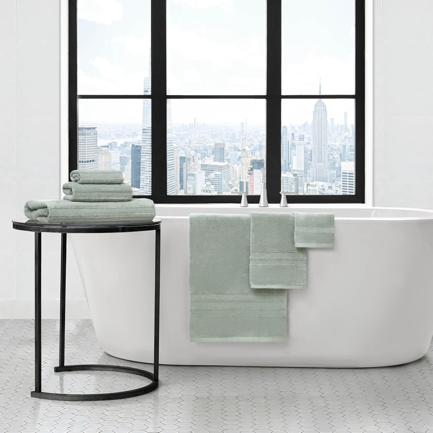 Nine West Sofia Bath Towel 6-Piece Set Lily Pad Green 100% Cotton Bath Towel Set