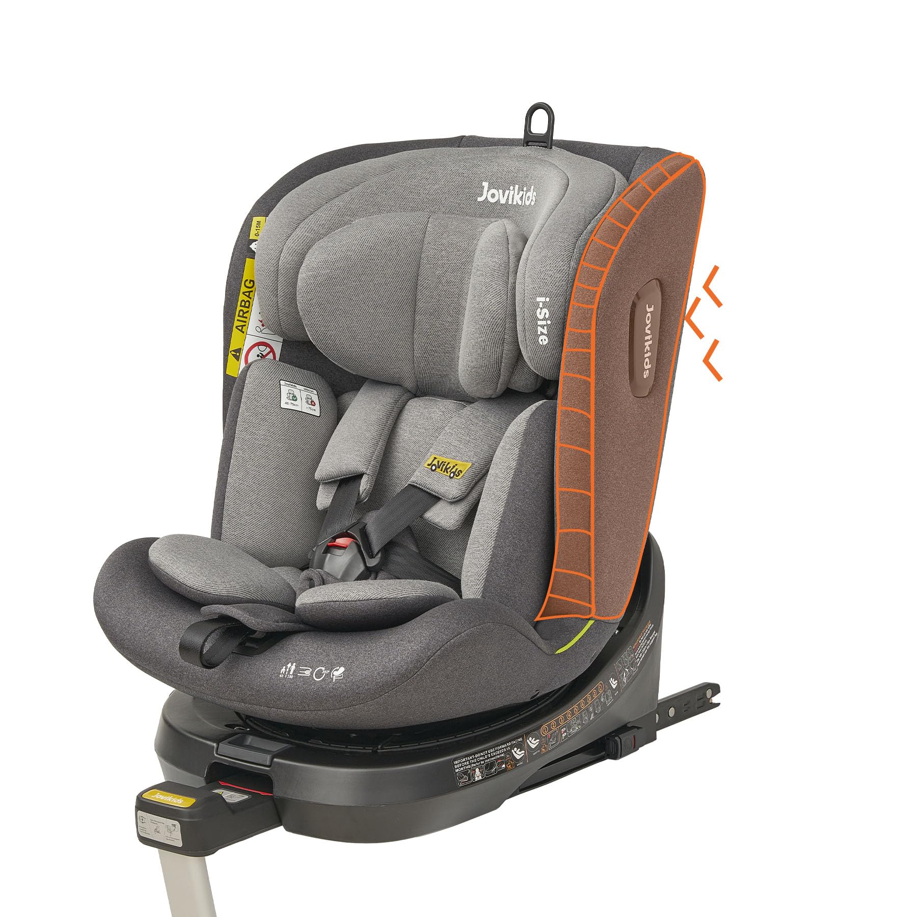 Jovikids I-size Silla Coche Bebé Grupo 0 1 2 3 ISOFIX, Giratoria 360 Universal, ECE R129, para Niños de 40-150cm, 0 Meses-12 Años, Pierna de Apoyo (Gris)