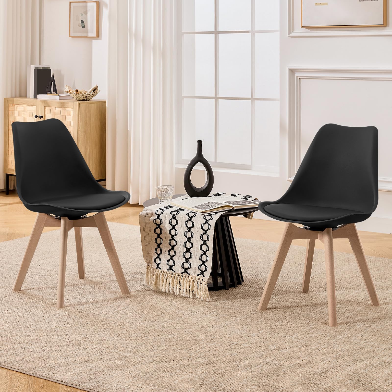 WOLTU Esszimmerstühle drehbar 2er Set, für Esszimmer, Moderne Küchenstühle, aus Massivholz Kunstleder, bis 120 kg belastbar, Schwarz