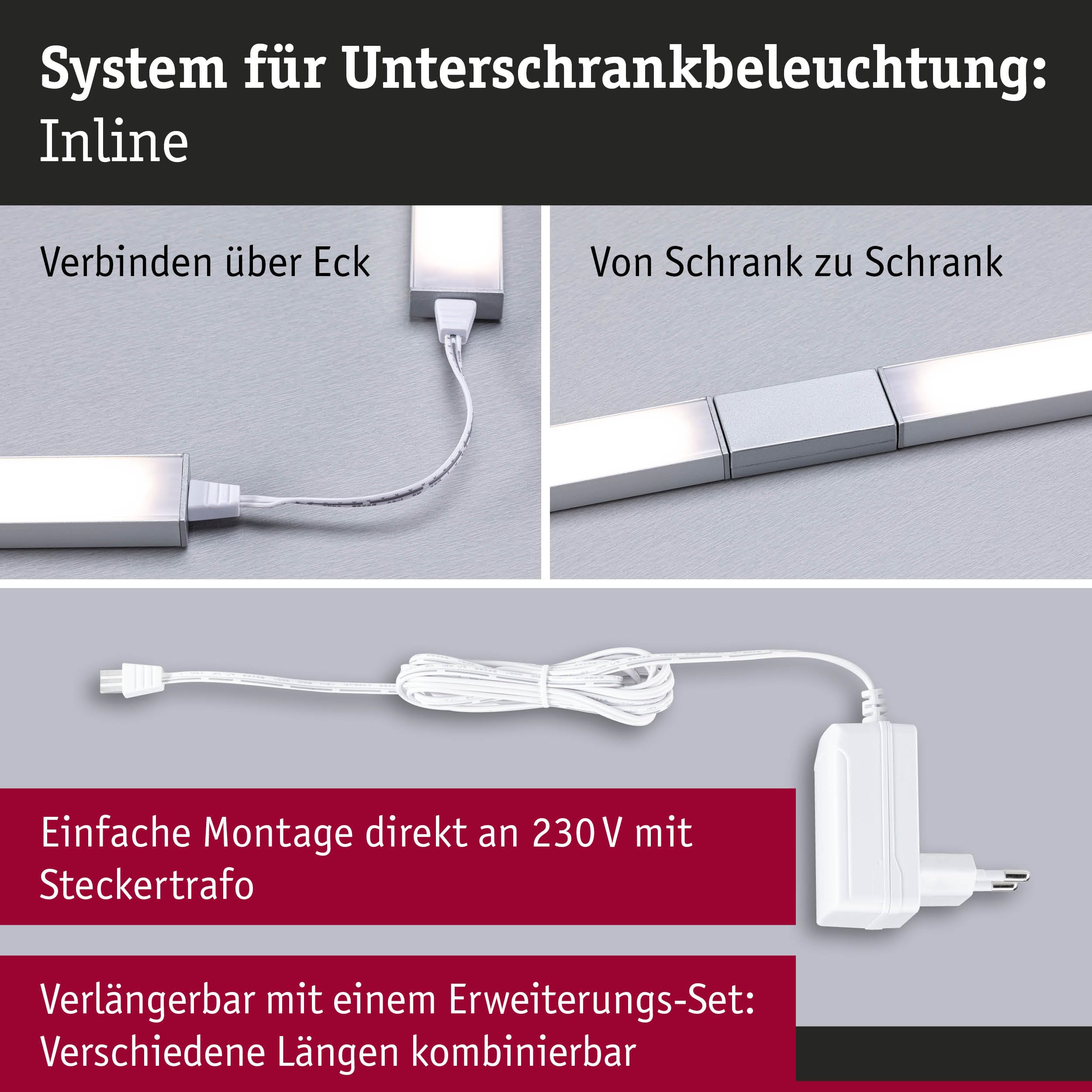 Paulmann 98616 LED Unterschrankleuchte Inline Starterset 2x6W 550x26mm 2x500lm 24V Chrom matt 3000K dimmbar