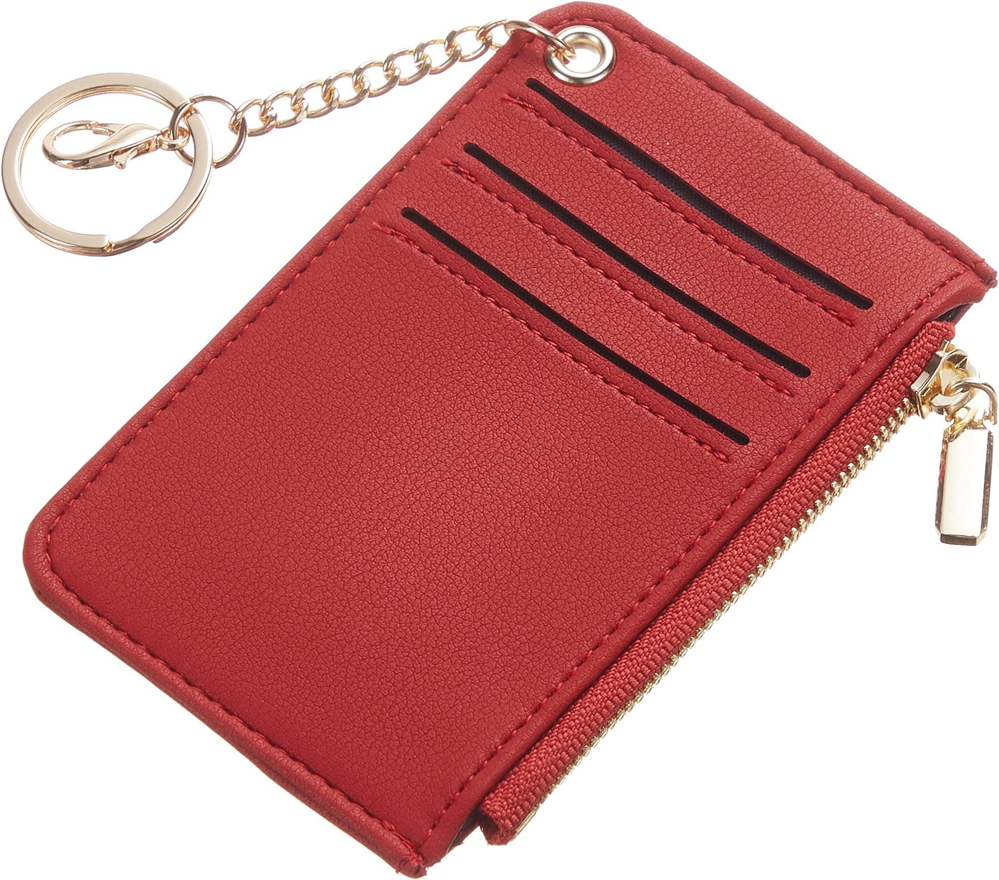 ToughergunWomens Keychain Wallet Slim Front Pocket Minimalist RFID Blocking Credit Card Coin Change Holder Purse Wallet(Red Classic Smooth)