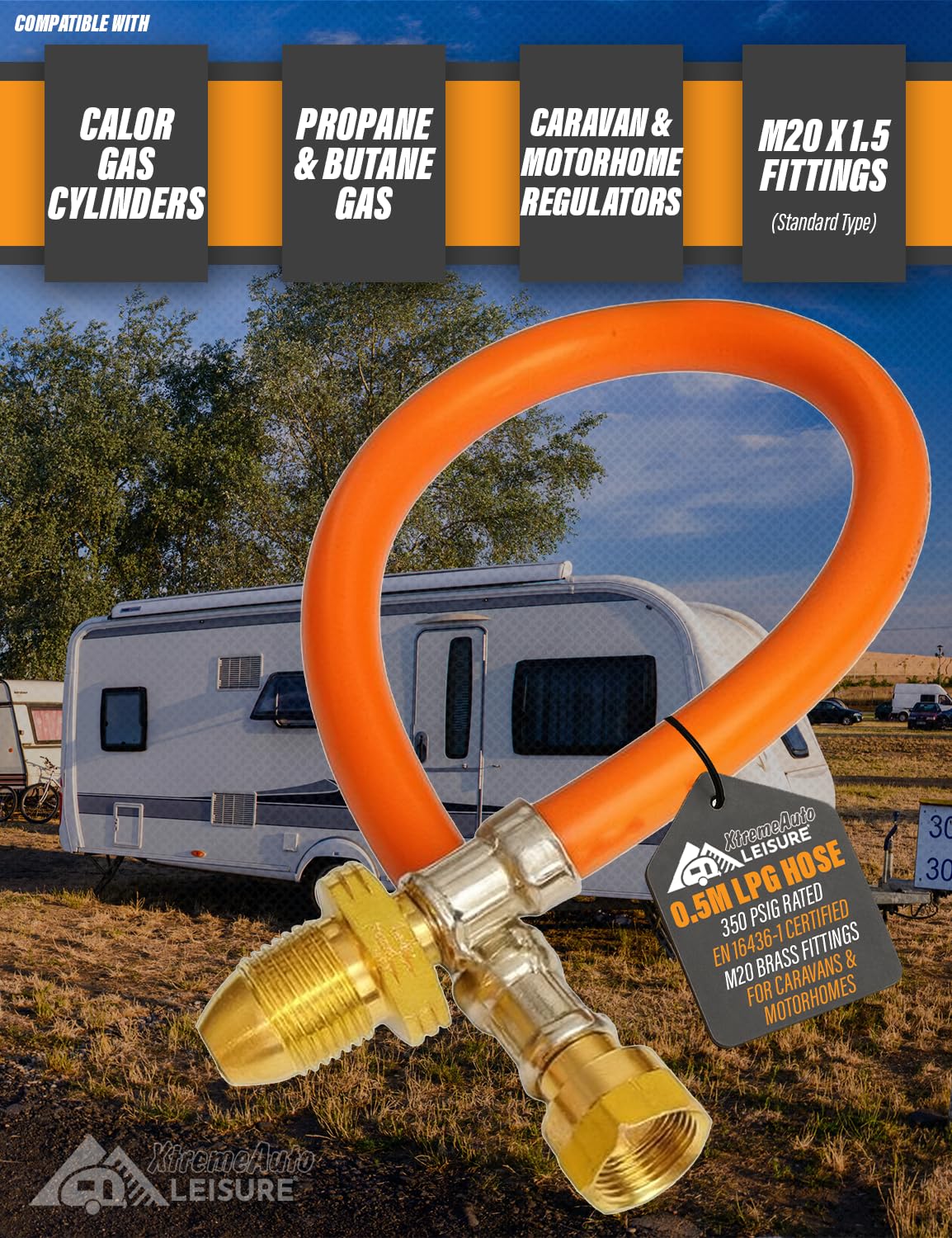 Xtremeauto 0.5M Orange LPG Pigtail Hose Pipe – High Pressure Propane Gas Connector for Caravan & Motorhome – M20 Fittings – EN 16436-1 Certified — view 6