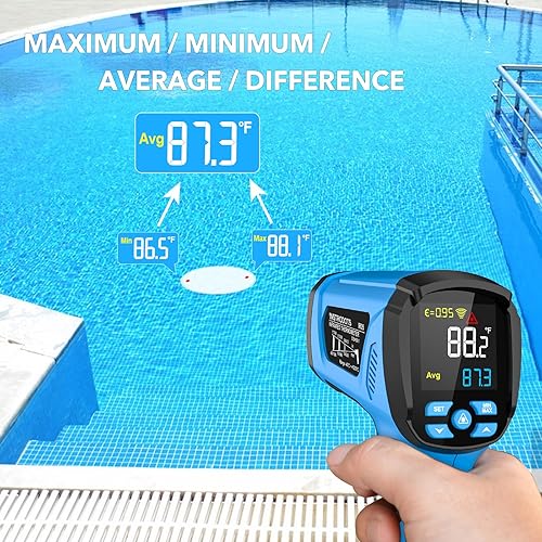 Miniatura 7 de Termómetro infrarrojo pistola de temperatura, -40 a 2192 Termómetro de alta temperatura láser dual con pantalla LCD a color, pirómetro industrial