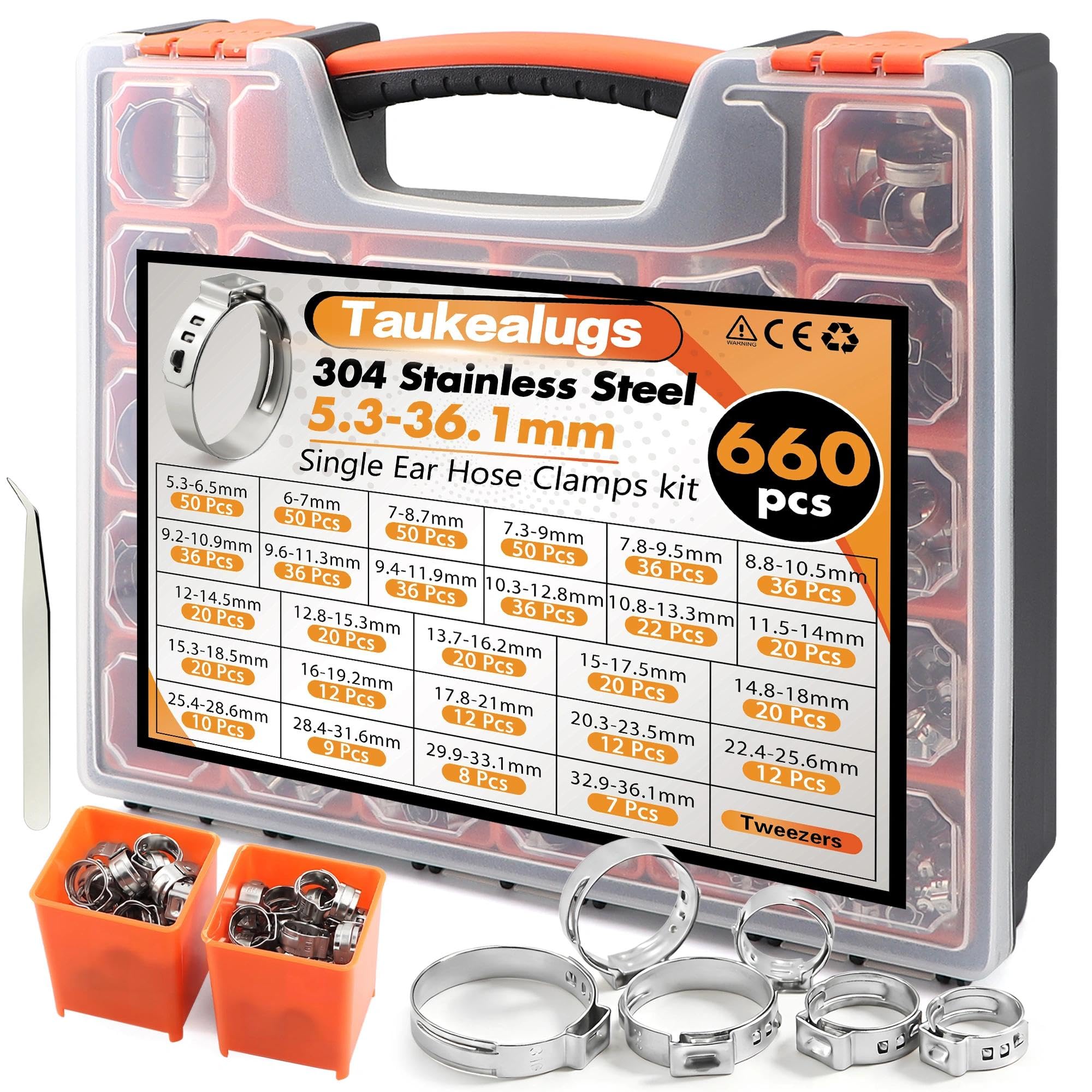 660Pcs 26 Sizes Single Ear Hose Clamps Kit,5.3-36.1mm