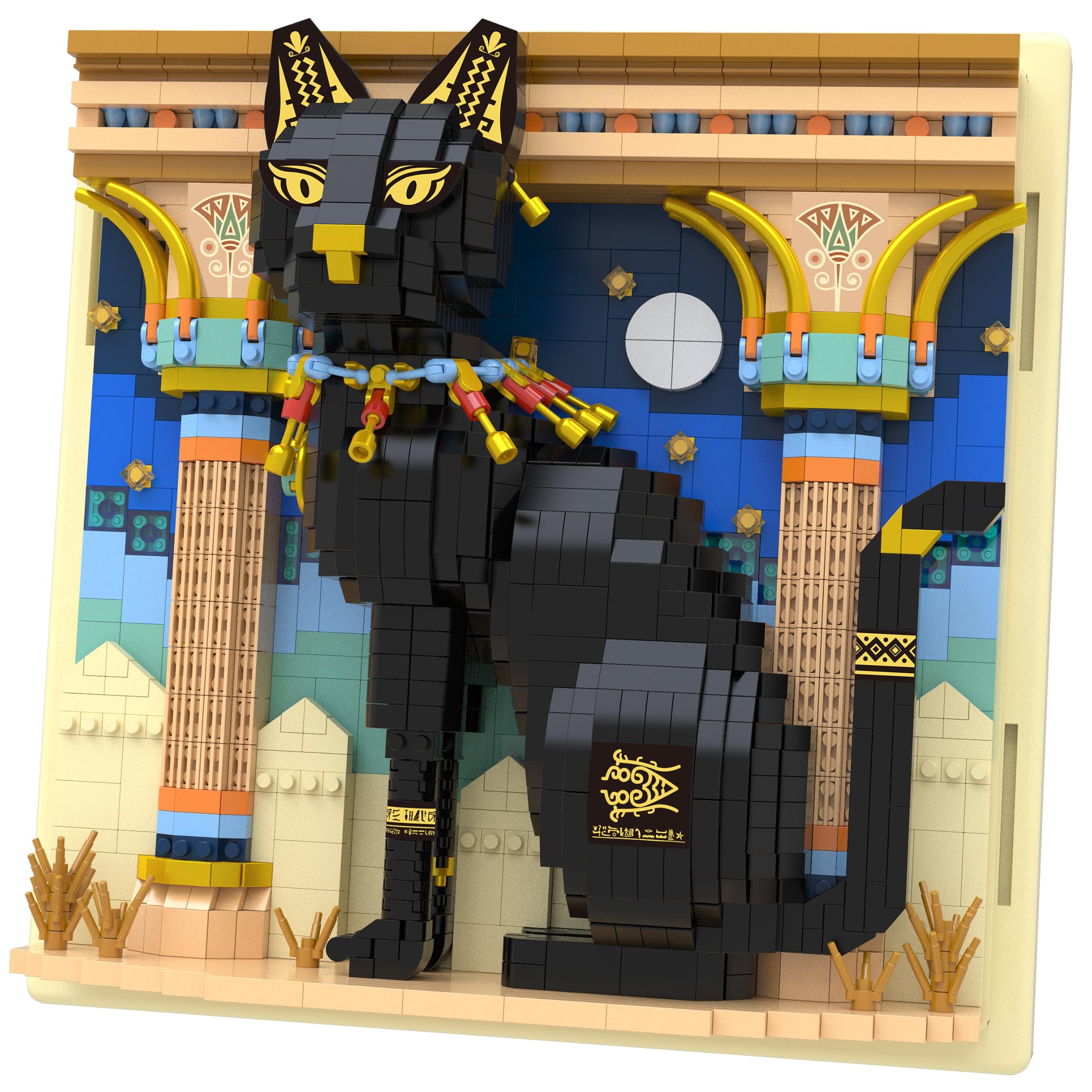 Egyptian Pharaoh Cat Animal 3D Wall Art Micro Mini Building Blocks Set for Adults, Micro Brick Forest Building Set Home Wall Decor or Desk Display
