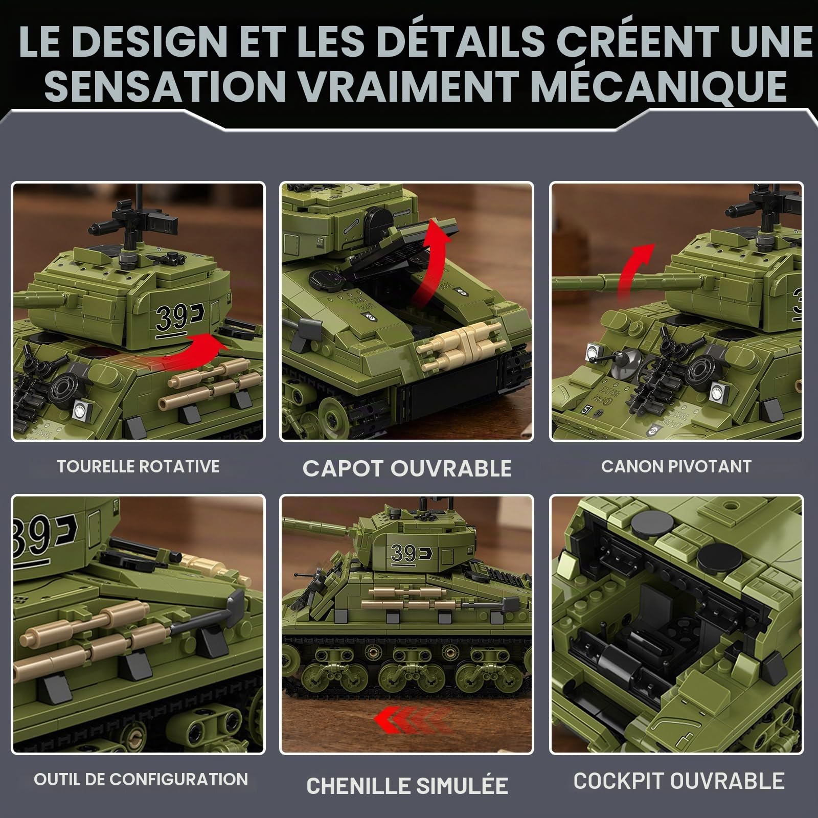 TYCOLE Jeu de Construction de Char Sherman (991 pièces), Maquette Militaire de la Seconde Guerre Mondiale à Collectionner, à Construire et à Exposer, Cadeau pour Adultes, Adolescents et Garçons