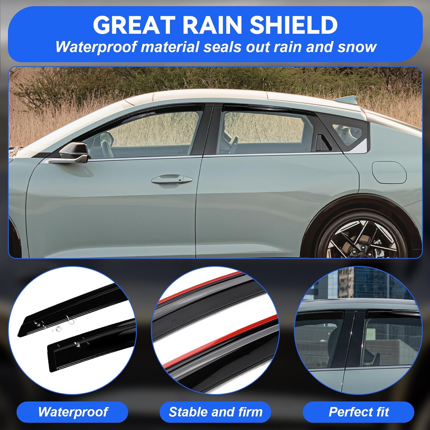 Tape-On Window Visors Rain Guards for 2025 2026 Kia K4, Window Deflectors, Reduce Wind Noise & Weather Protectionr for 2025 2026 Kia K4 Accessories (4 PCS)