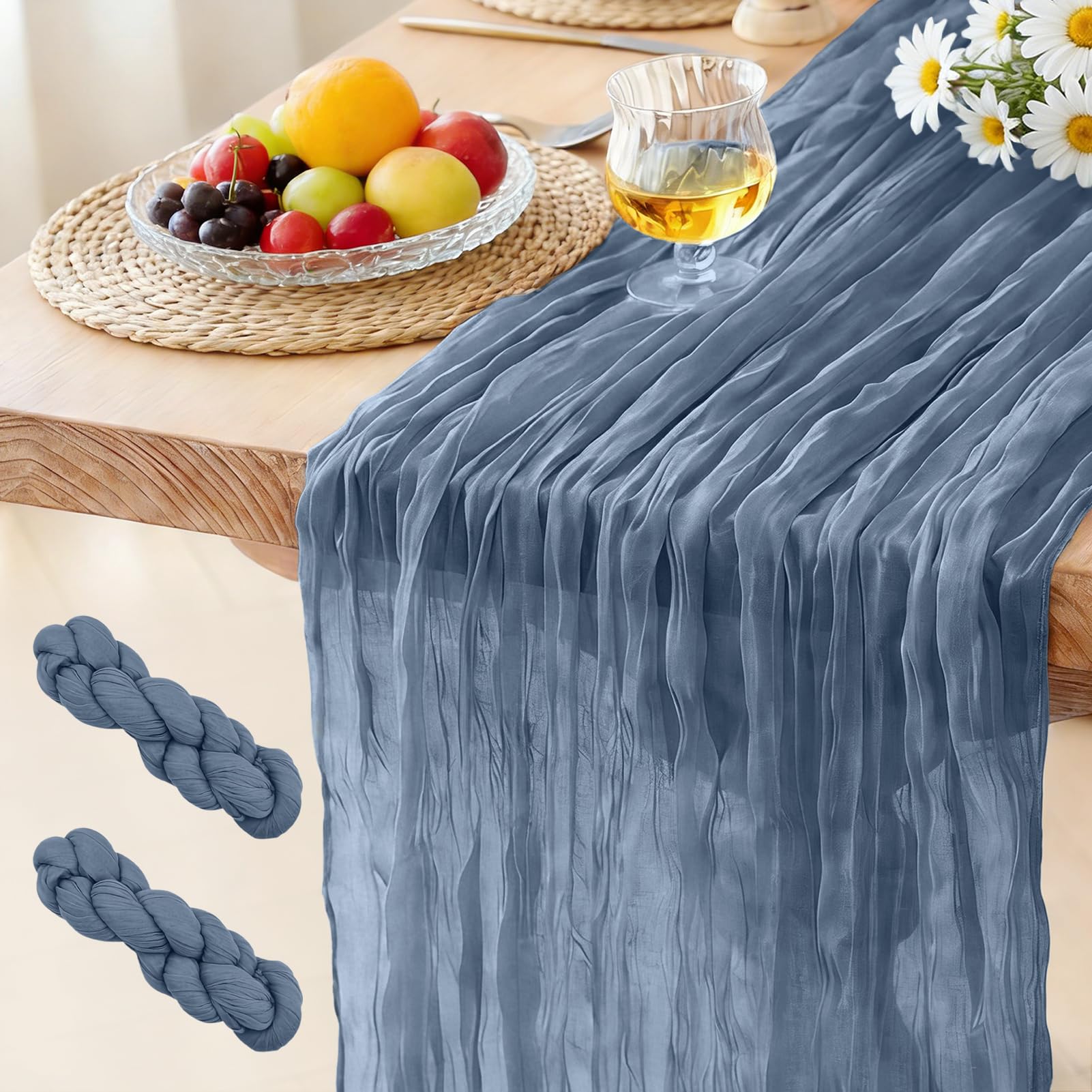 2 Pack Cheesecloth Table Runner Dusty Blue, 300 x 90 CM Bohemian-style Gauze Rustic Gauze Fabric Tablecloth for Wedding, Parties, Christmas and New Year's Eve Table Decoration โ image 1