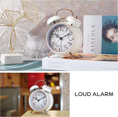 Miniatura 3 de Loud Alarm for Deep Sleepers - Reloj despertador retro de 4 pulgadas con doble campana con luz de fondo para dormitorio y decoración del hogar