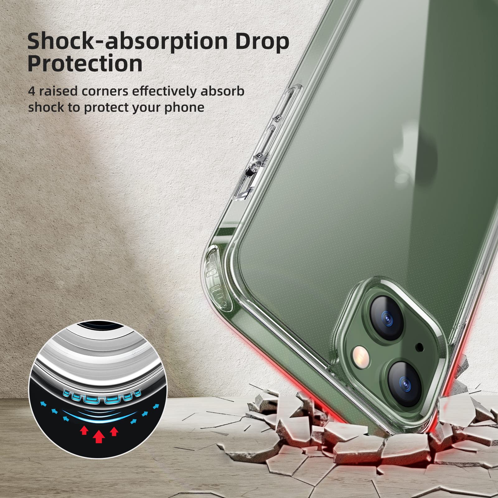 GOODVISH Cover Trasparente con Cordino per iPhone 13 6.1'',Custodia con Regolabile Collana per iPhone 13, [Antiurto] [AntiGraffio] [Antiscivolo] Case con Laccio Tracolla, Verde Scuro