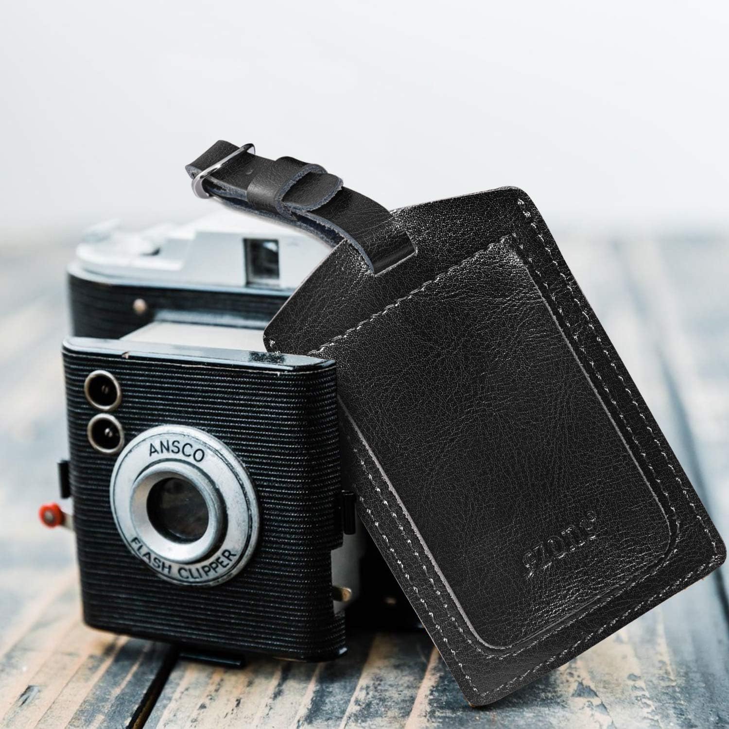 S-ZONE Leather Luggage Baggage Tags ID Label for Suitcases Backpack 2 Pieces Set - Image 4