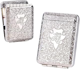 Étui à Cigarettes en Métal Premium Gravé - Motifs Élégants Robuste & Durable - Capacité 16 Cigarettes Standard - Design Unisexe Homme/Femme Argent