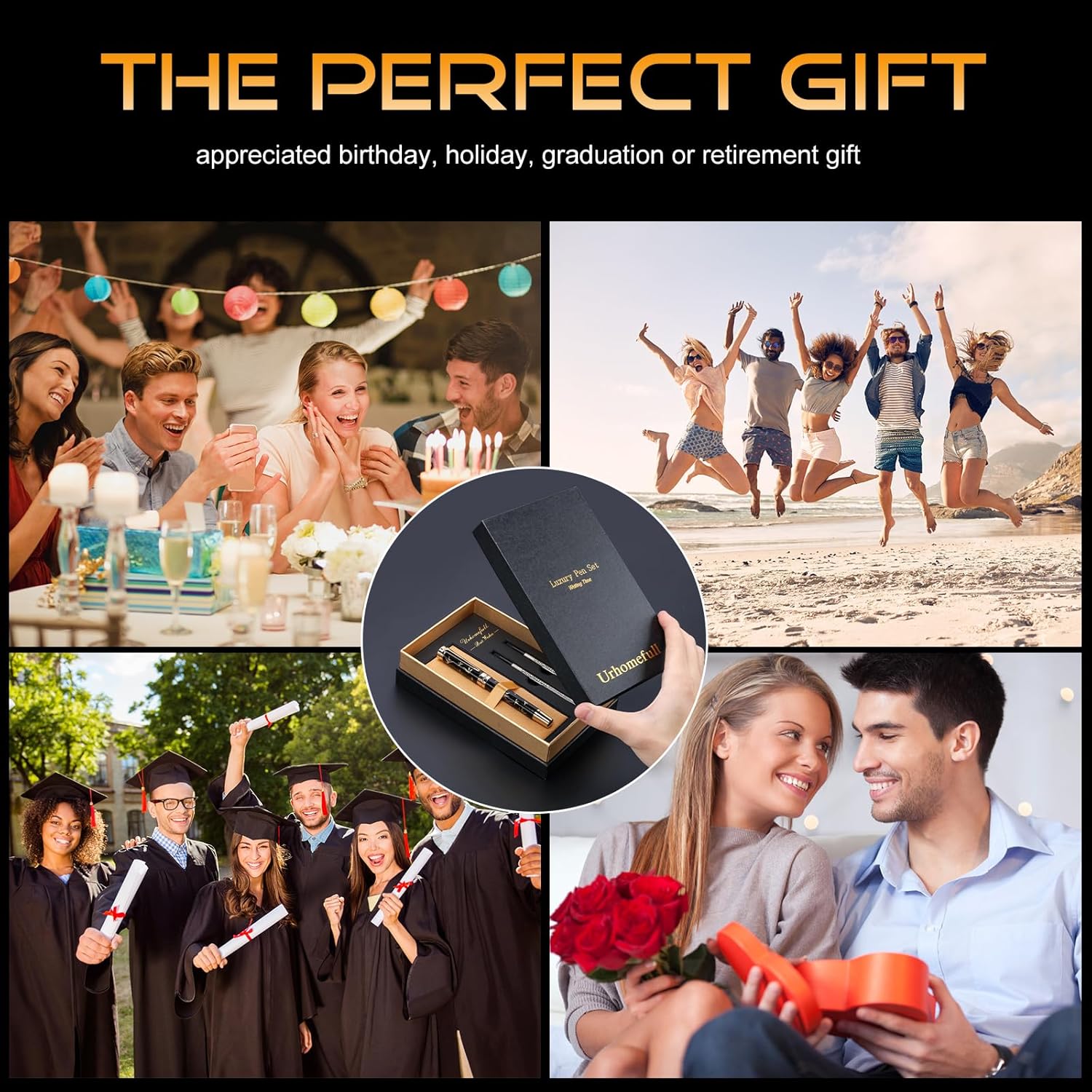 Black Rollerball Pens-Luxury Pens for Women Men, 24K Gold Trim Elegant Pen, Executive Gift Pen Set for Office Graduation Business Nice Roller Ball Pens - Image 7