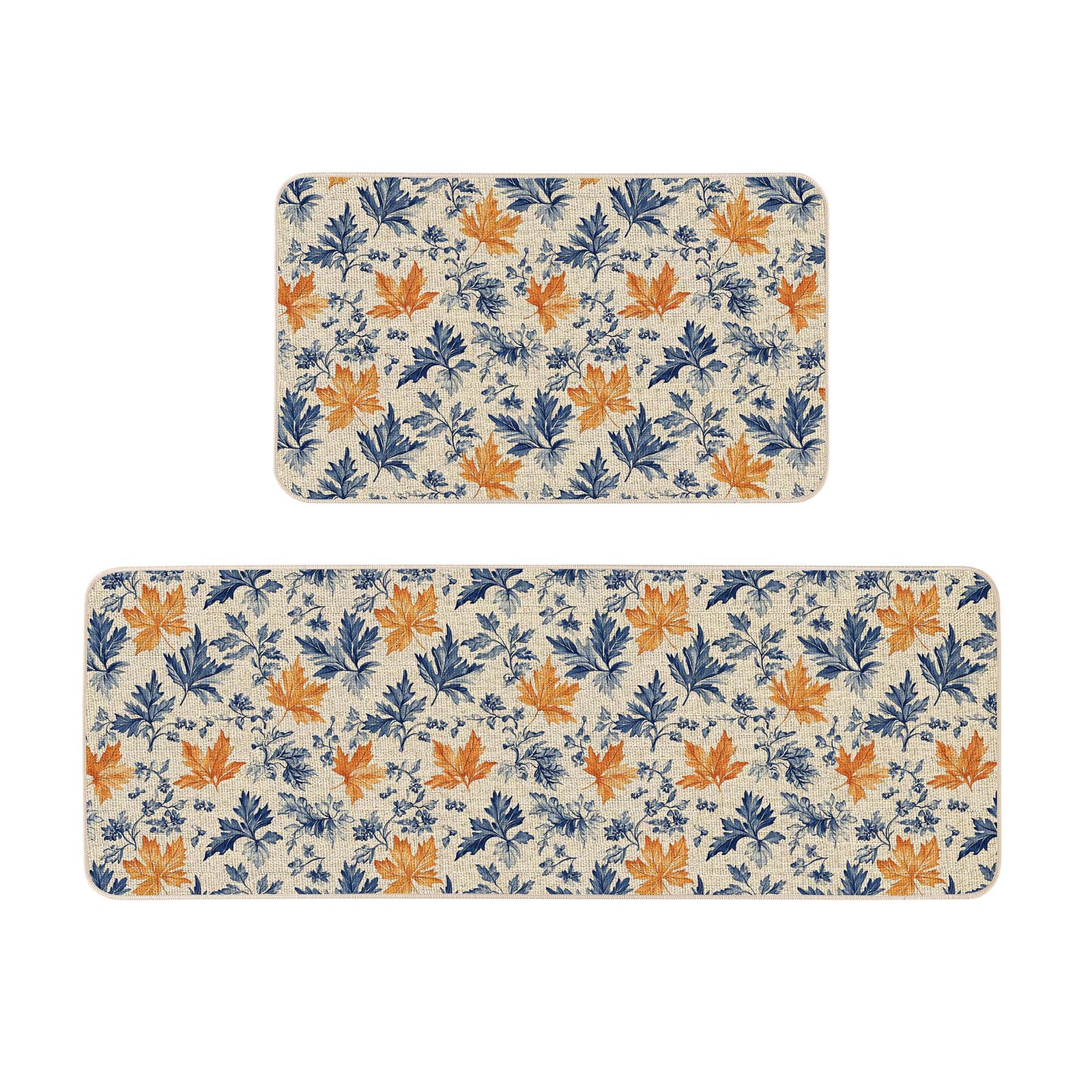Moutina Boho Vintage Maple Leaf Fall Kitchen Rugs Set of 2 | Seasonal Autumn Thanksgiving Home Decor Low-Profile Kitchen Mats for Floor - 17x29 and 17x47 Inch