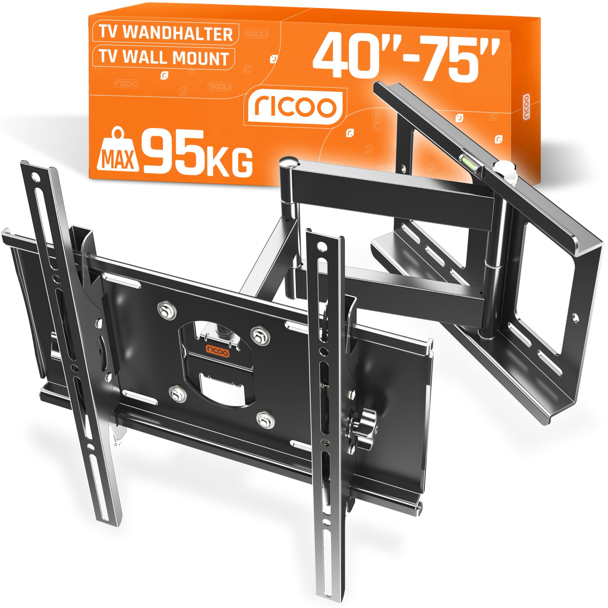 RICOO Supporto TV parete R23-S 40”-75" pollici 79-165 cm Staffa televisore Girevole Inclinabile Porta televisione universale VESA 200 x 200-400 x 400 Nero