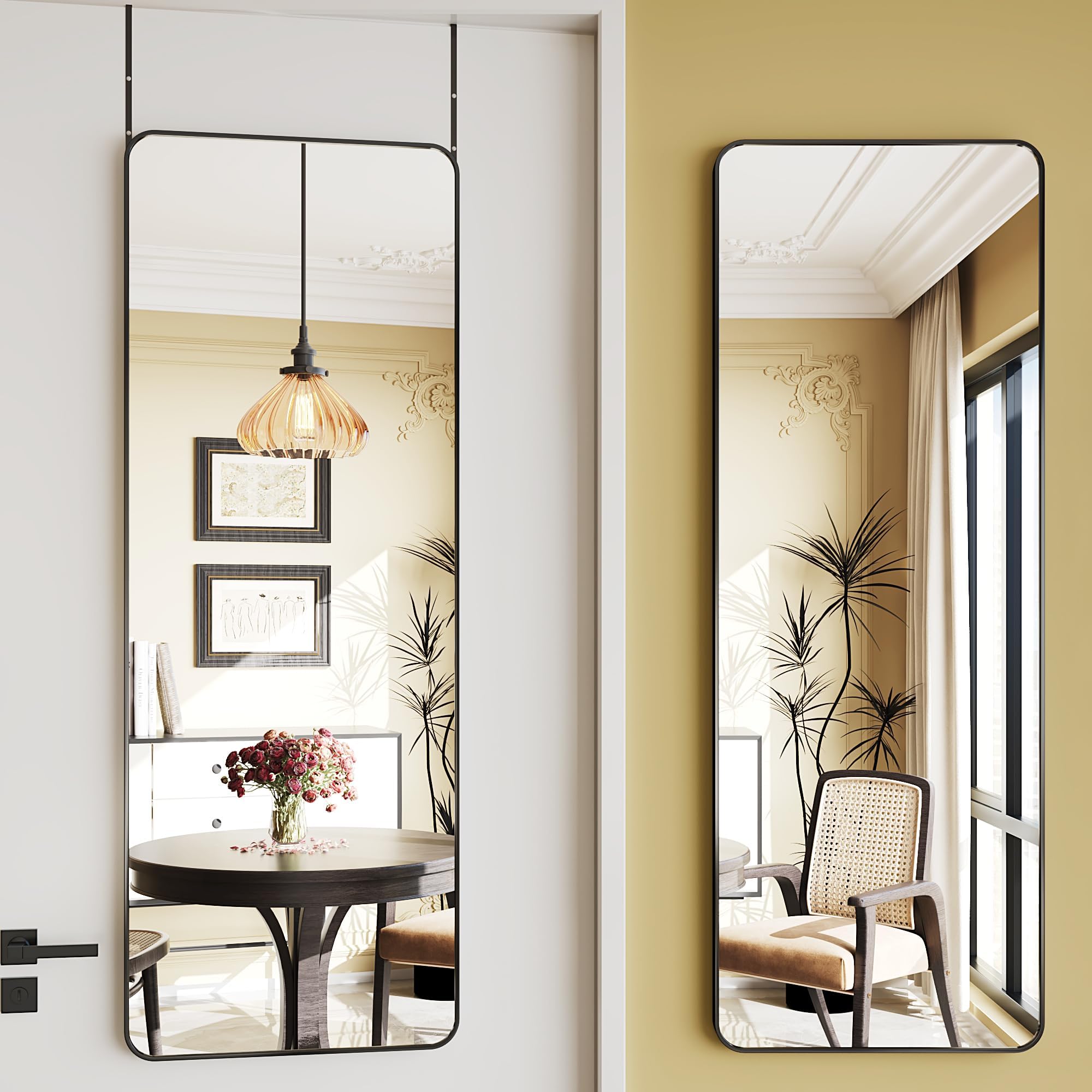 150x40CM Door Mirror Full Length,Over Door Mirror,Full Length Mirror Door Hanging Mirror Over Door,Back of Door Mirror(Black) (Door black)