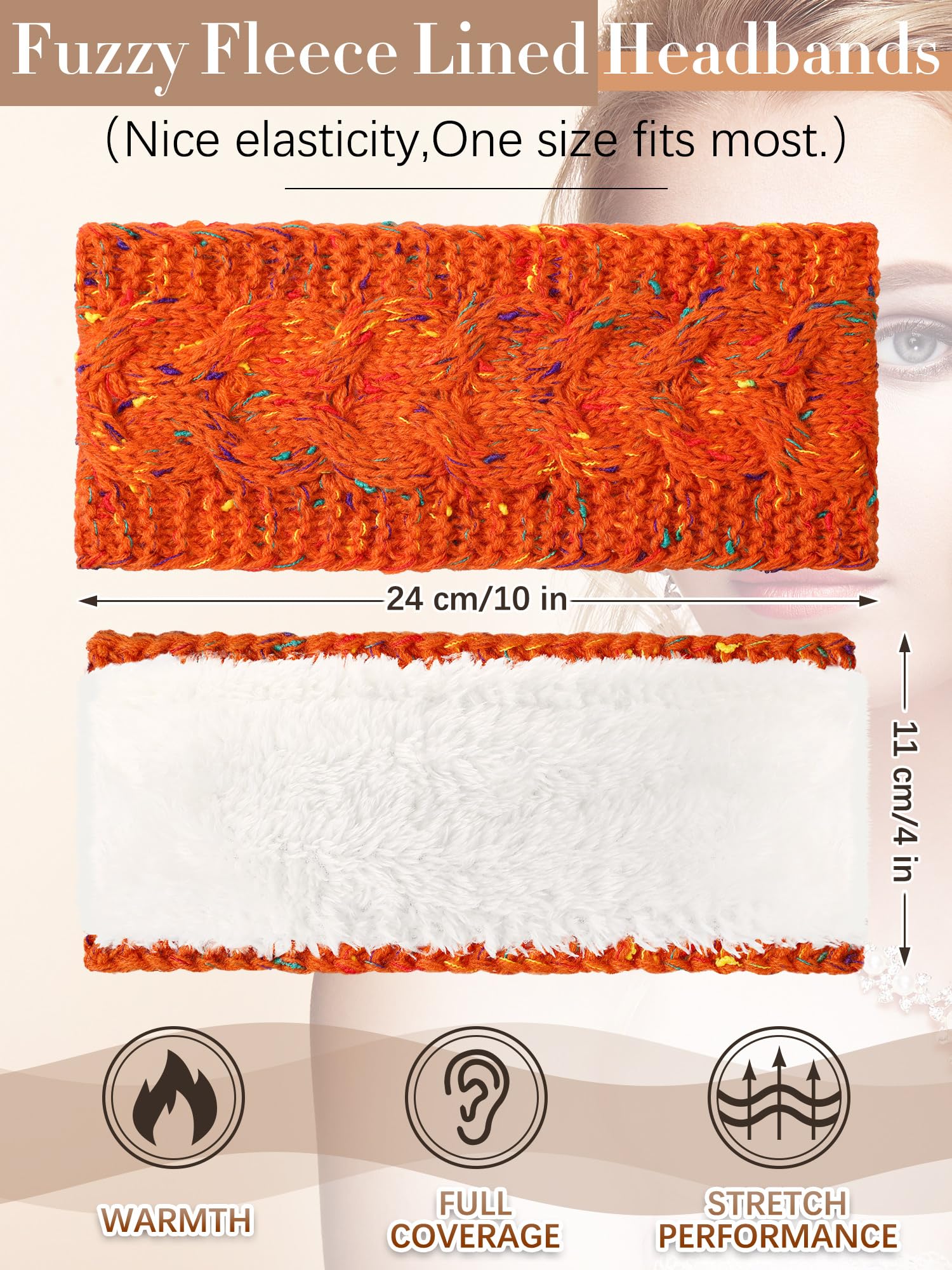 Geyoga Lot de 7 bandeaux d'hiver en tricot torsadé pour femme avec doublure en polaire pour temps froid (couleurs rétro)