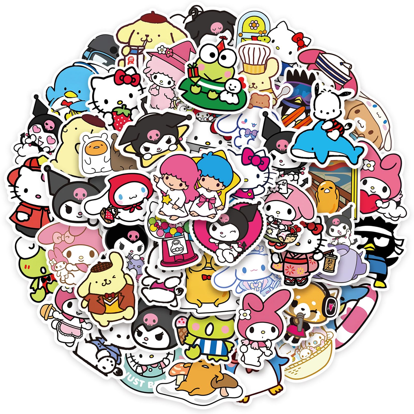 50pcs Kawaii Cartoon Sanrio Characters Stickers for Teens, Vinyl Waterproof Decal for Water Bottle Laptop Sticker for DIY Decorate Bumper Phone Party