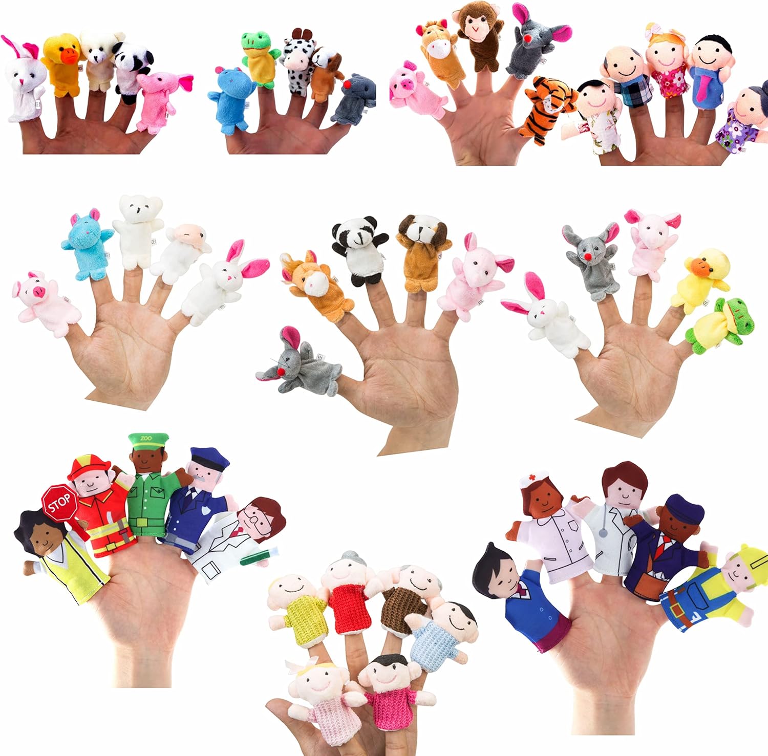 52-Piece Finger Puppets Playtime Bundle Set - Includes Animals, People, and Happy Helpers - Storytelling, Teaching, Play, and Fun for All Ages - Includes Bonus E-Book.