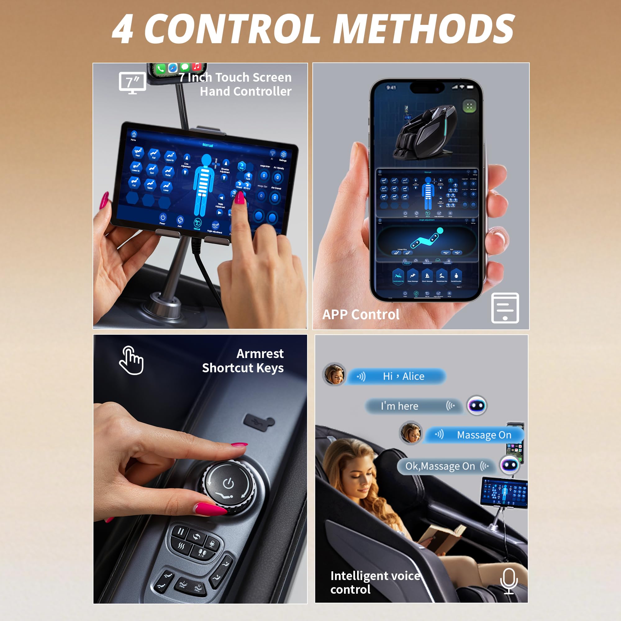 HealthRelife Ganzkörpermassagesessel mit Bodyscan 4D-Robotische Hände Intelligente Shiatsu Massagesitzauflage mit Sprachfunktion Rückenheizung(Schwarz)