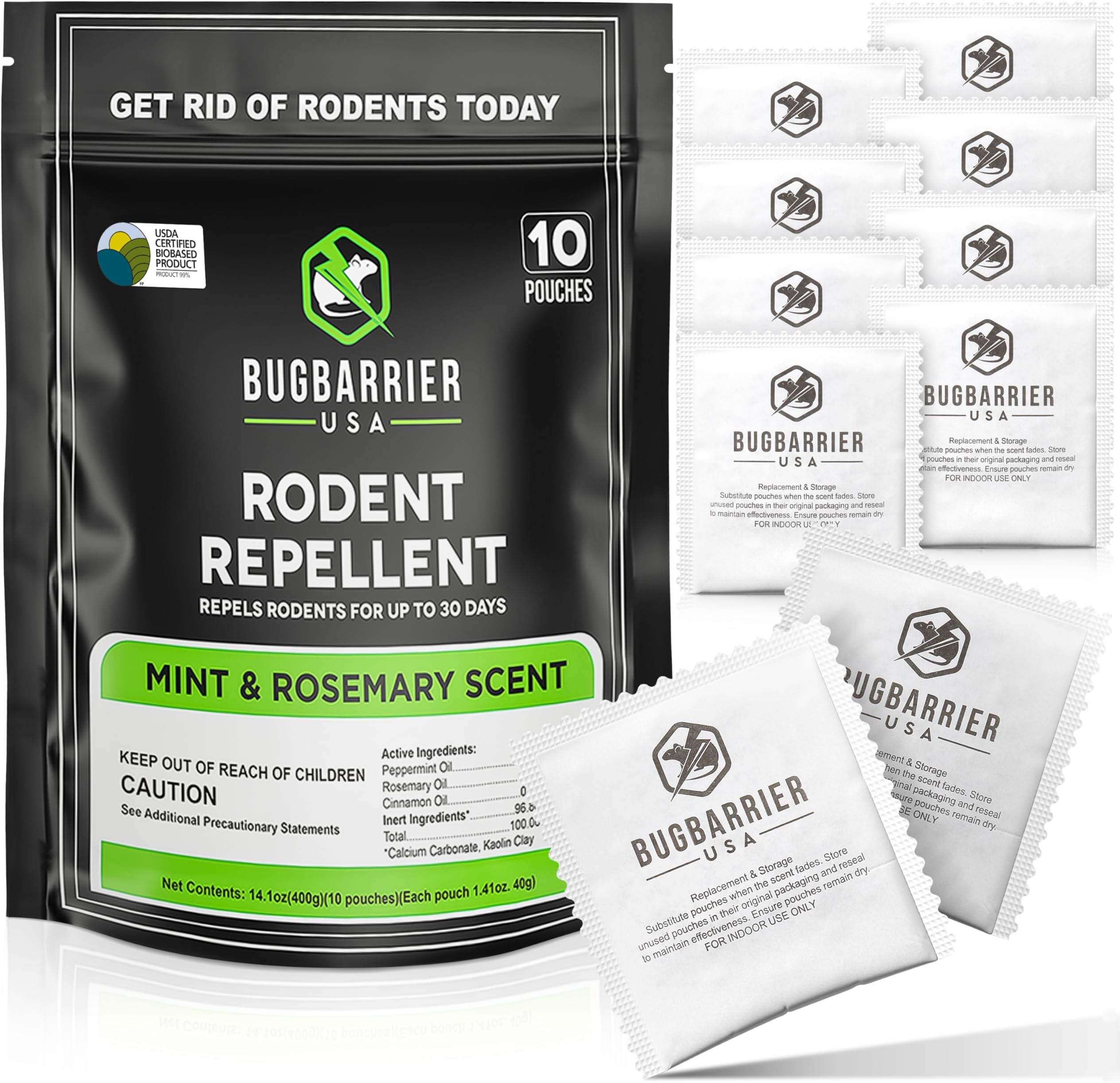BugBarrier's Extra-Strength Mouse Repellent Deterrent Pouches, USDA 99% Bioba...